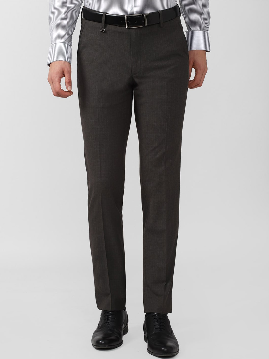 

Van Heusen Men Grey Checked Slim Fit Formal Trousers