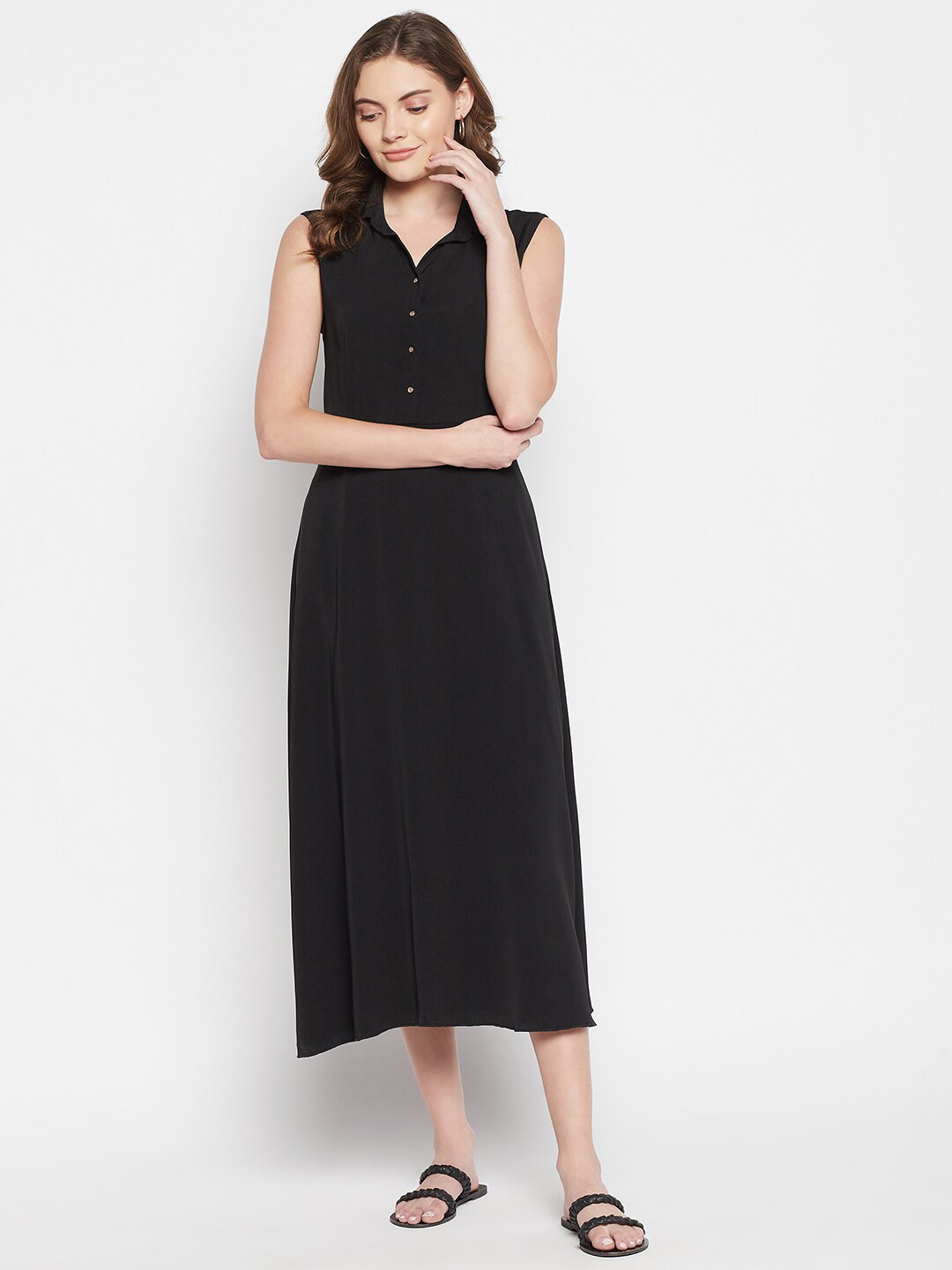 

Cantabil Women Black Solid Midi Dress