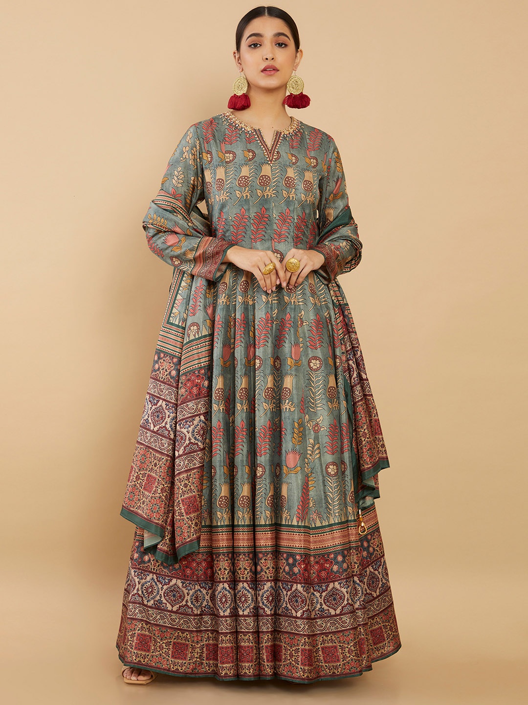 

Soch Teal Floral Ethnic Maxi Maxi Dress