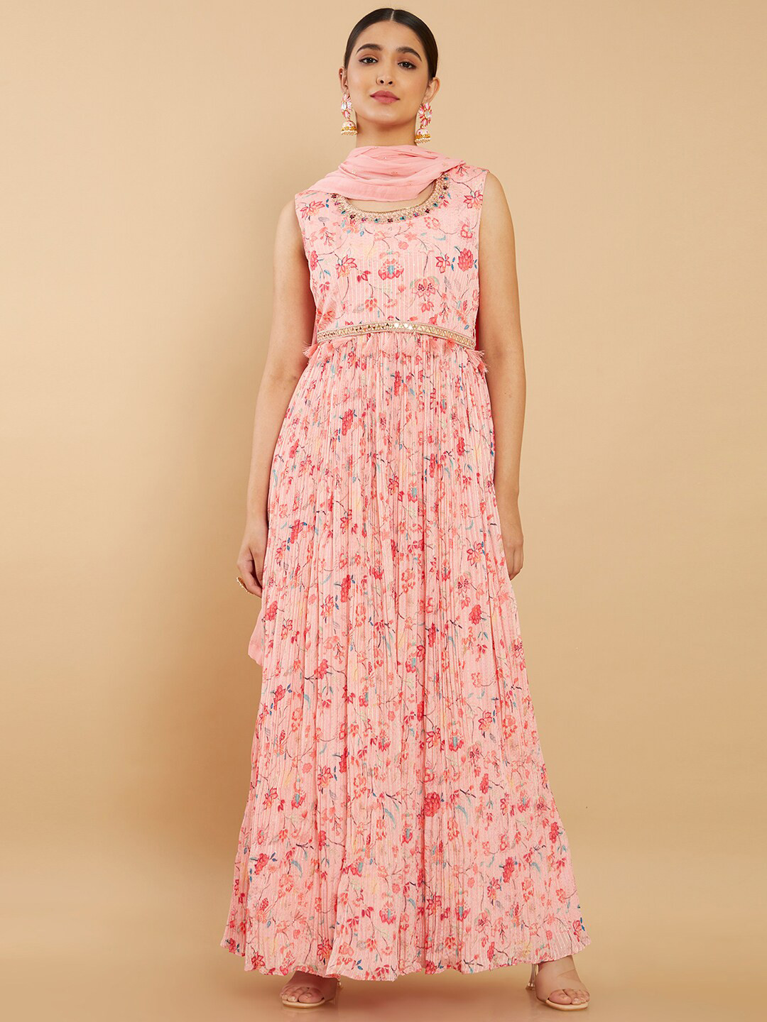 

Soch Women Floral Printed Regular Gotta Patti Kurta with Salwar & With Dupatta, Pink