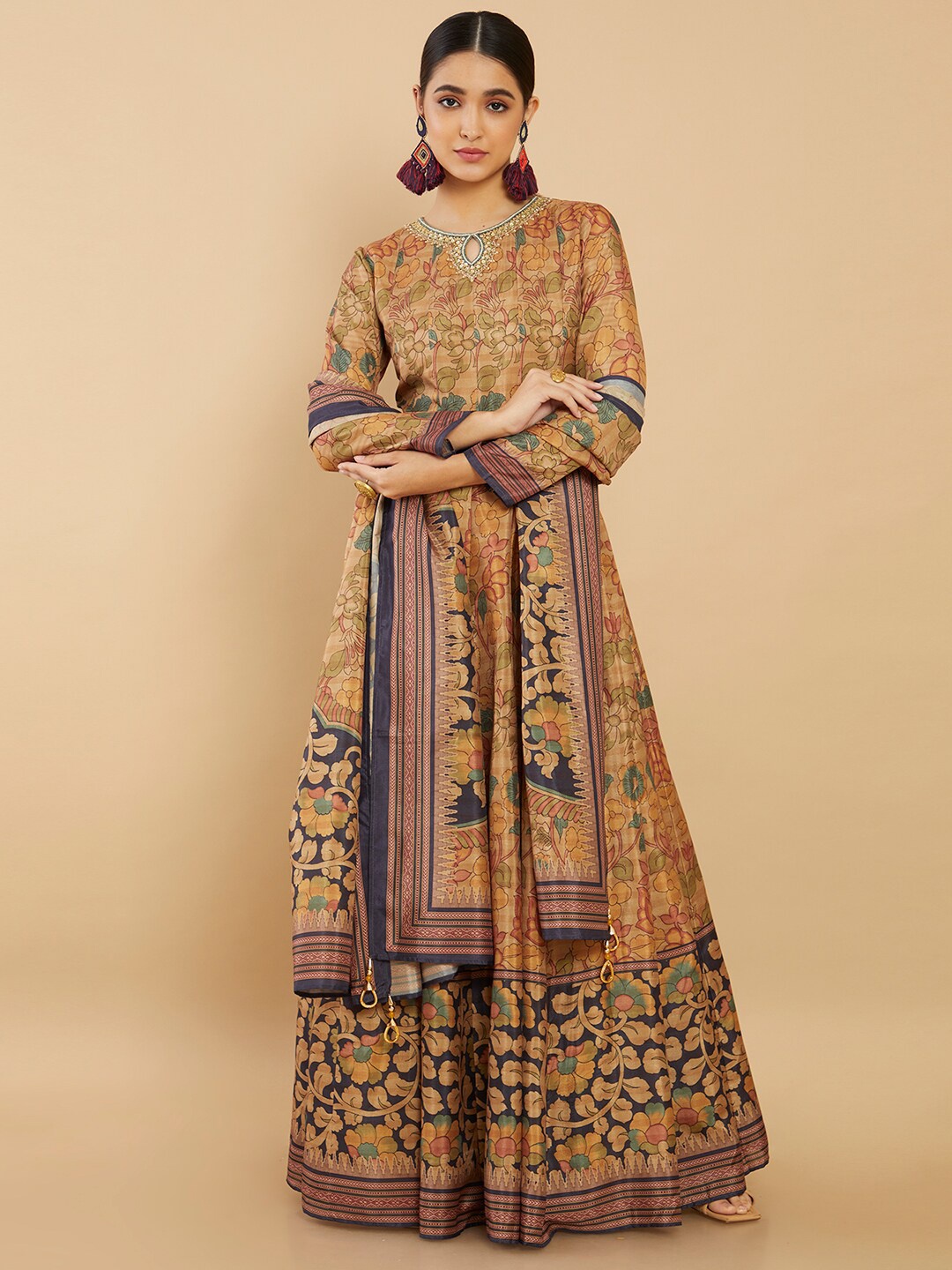 

Soch Women Beige Ethnic Motifs Ethnic Maxi Maxi Dress