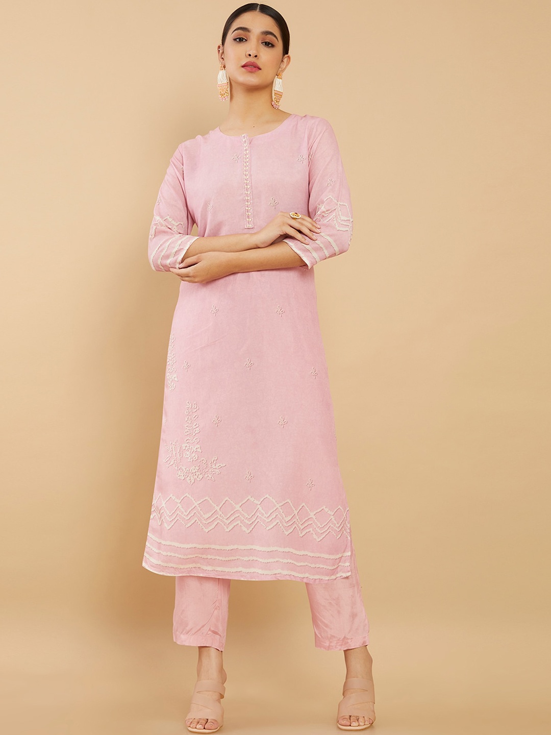 

Soch Women Pink Embroidered Kurta with Trousers