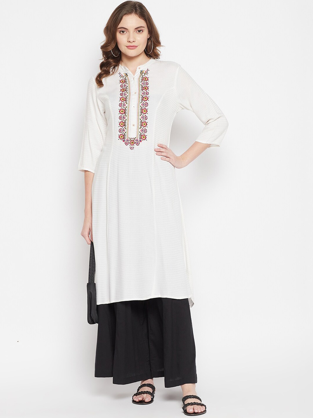 

Cantabil Women White Self Design Yoke Design Thread Work Cotton Kurta