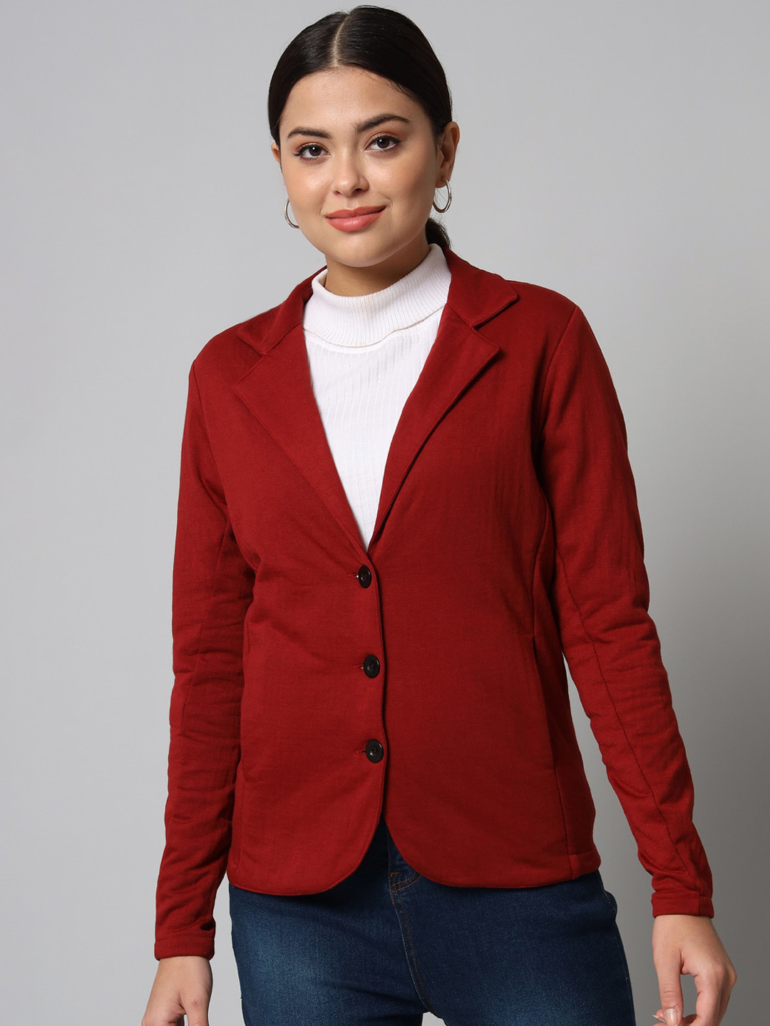 

The Vanca Women Red Solid Single-Breasted Blazer