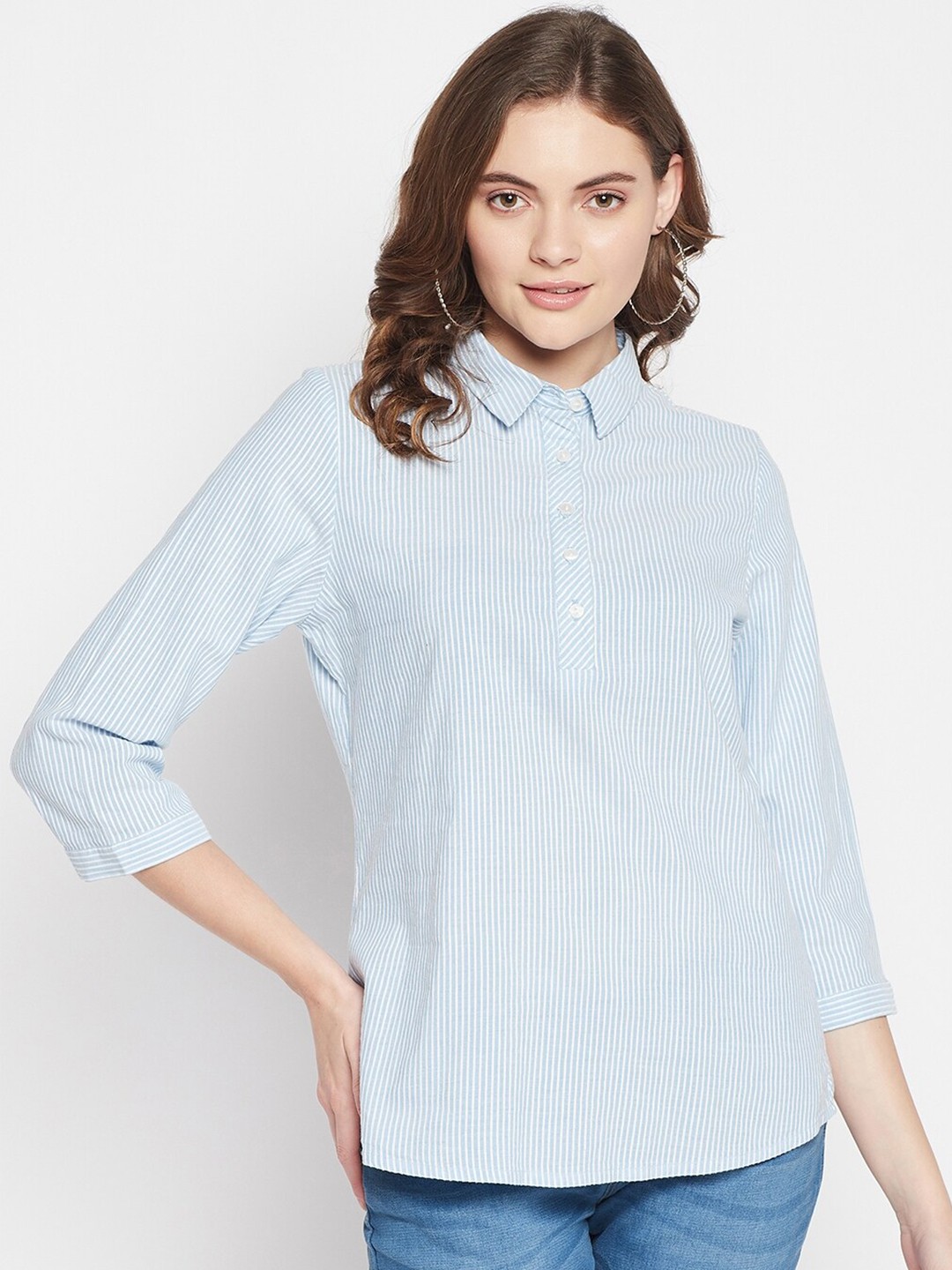 

Cantabil Blue Shirt Collar Striped Tunic
