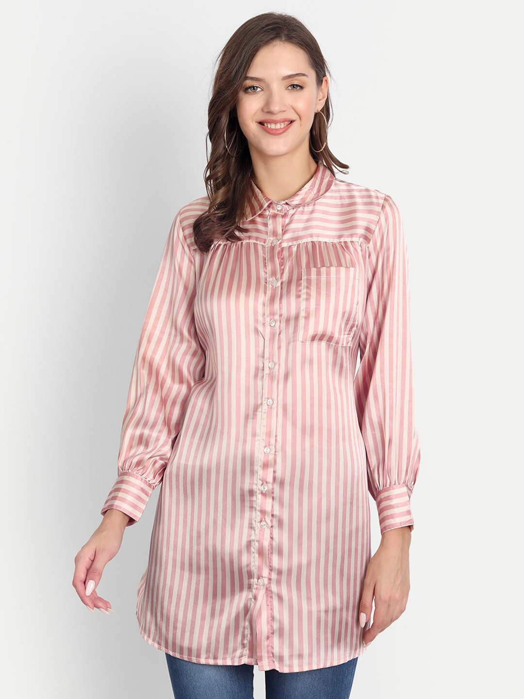 

D 'VESH Women Pink Regular Fit Standard Striped Casual Shirt