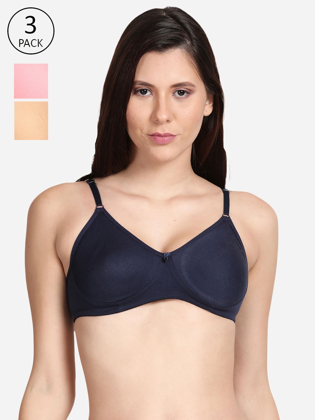 

shyaway Pack of 3 Non-Padded Seamless Cotton Bra shyl-P3-00801-32B, Navy blue