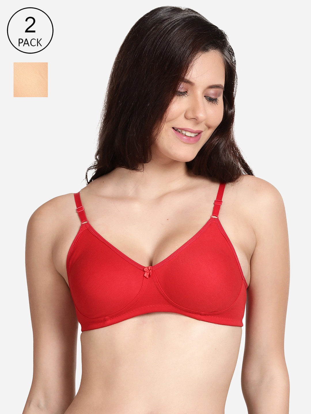 

shyaway Pack of 2 Beige & Red All Day Comfort T-shirt Bra