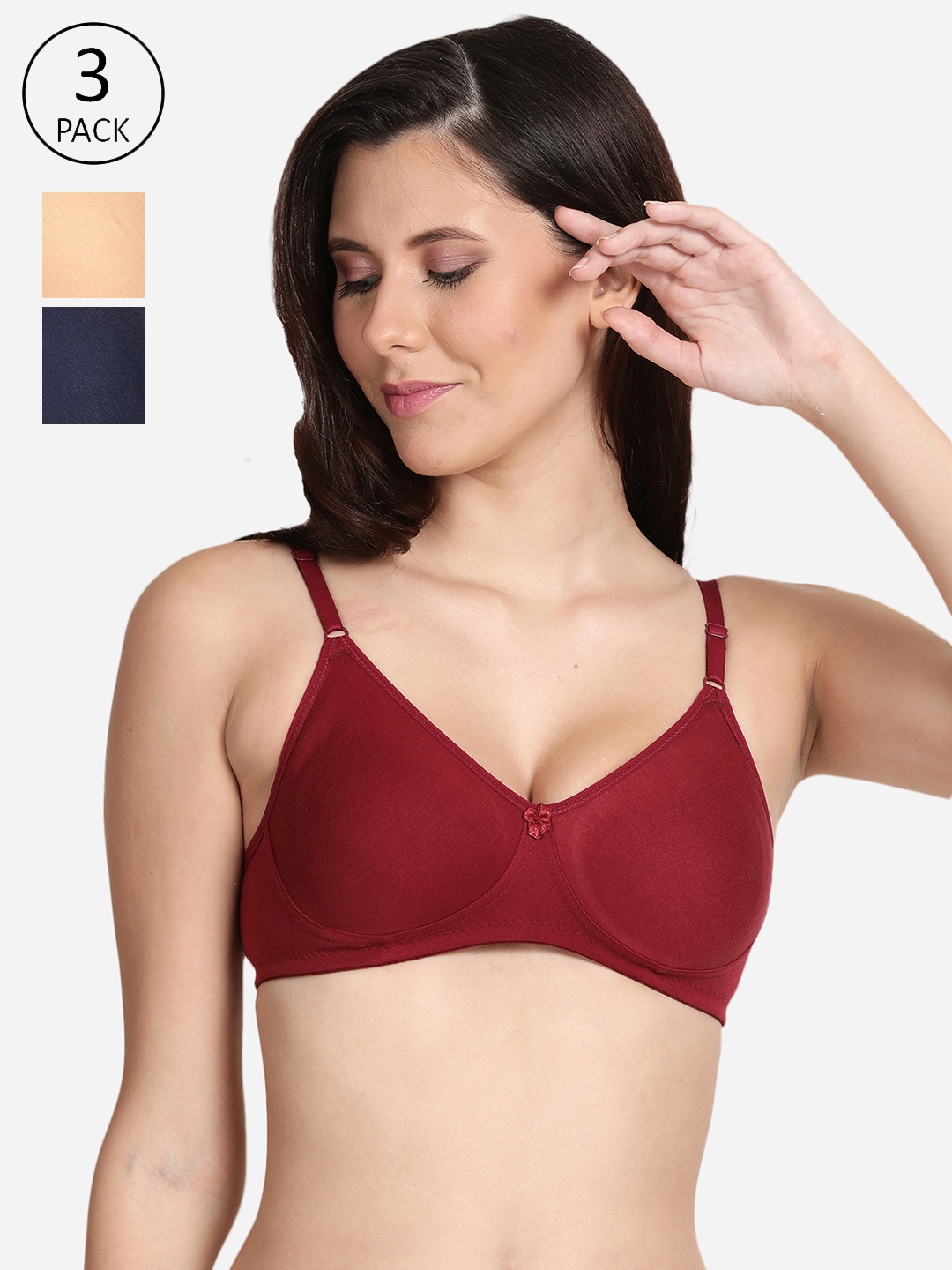 

shyaway Pack of 3 Solid Cotton T-Shirt Bra, Beige