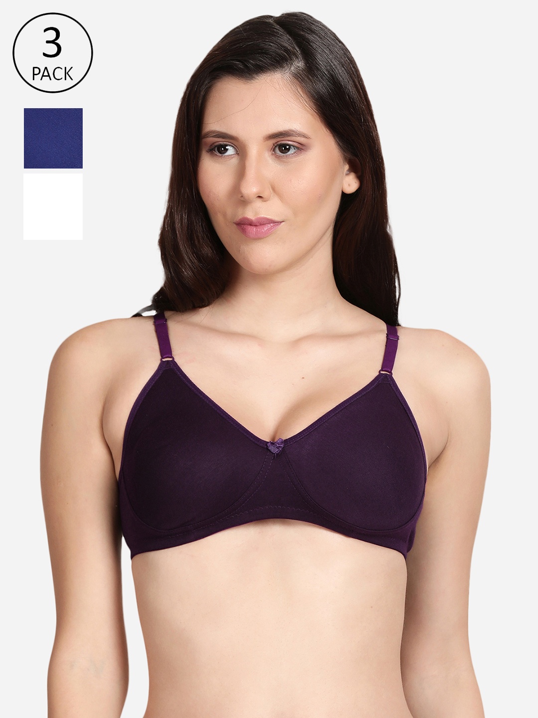 

shyaway Pack Of 3 Purple & White Non Padded Bra