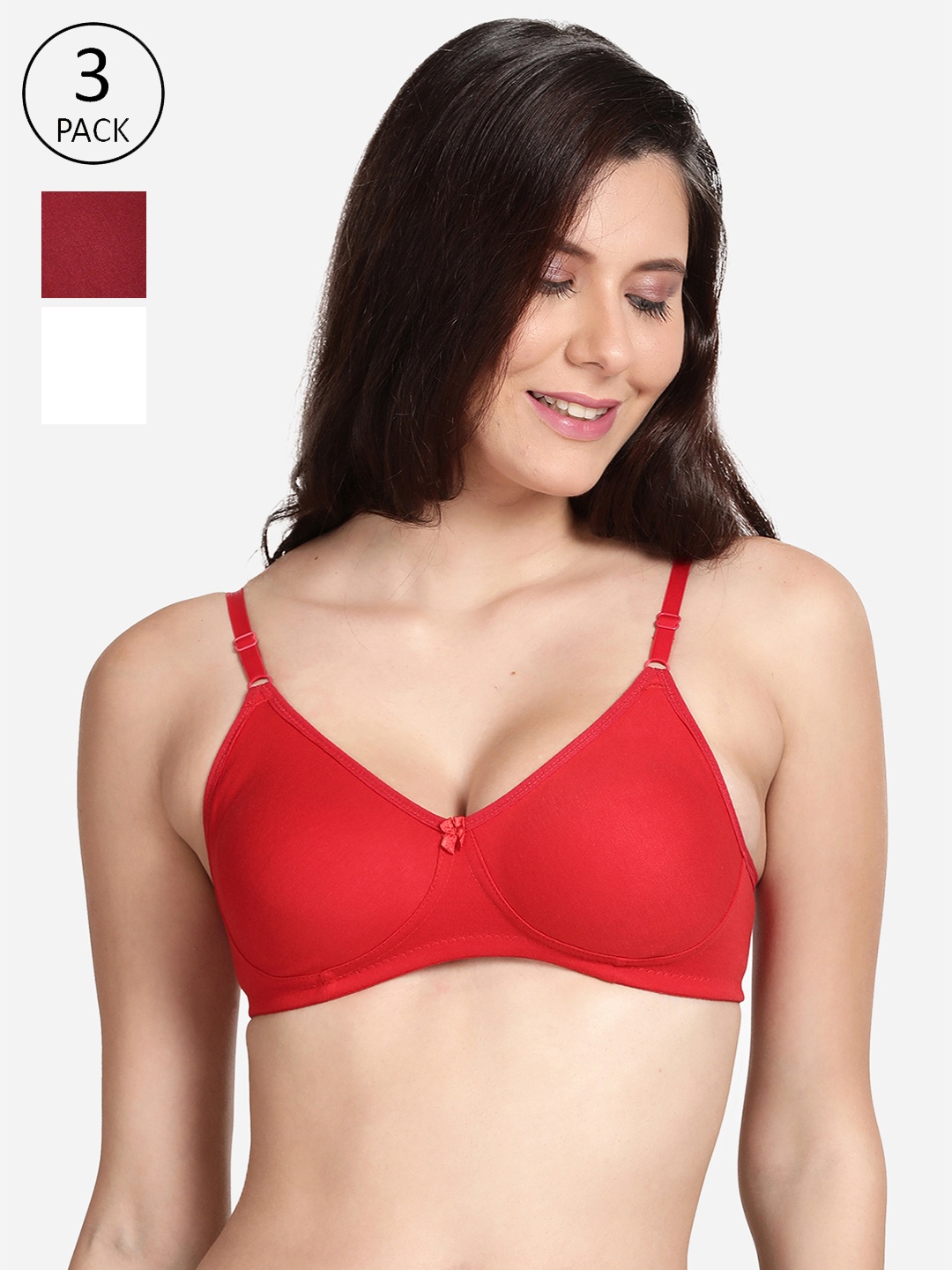

shyaway Pack Of 3 Cotton T-Shirt Bra, Maroon