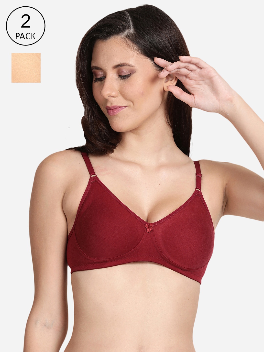 

shyaway Pack Of 2 Solid Non Padded Cotton Bra, Beige