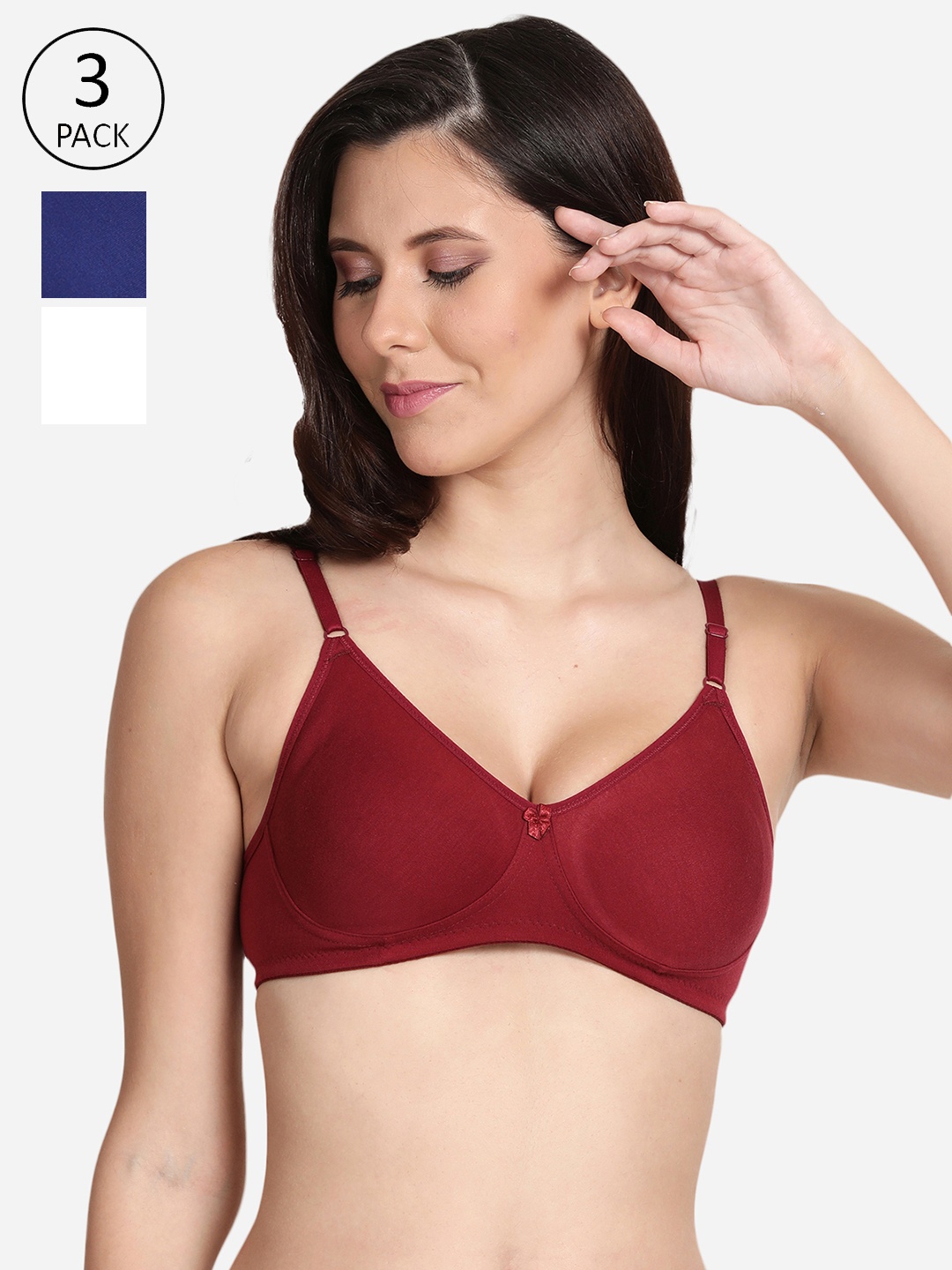 

shyaway Women Pack Of 3 Solid Cotton Non Padded T-shirt Bra, Maroon