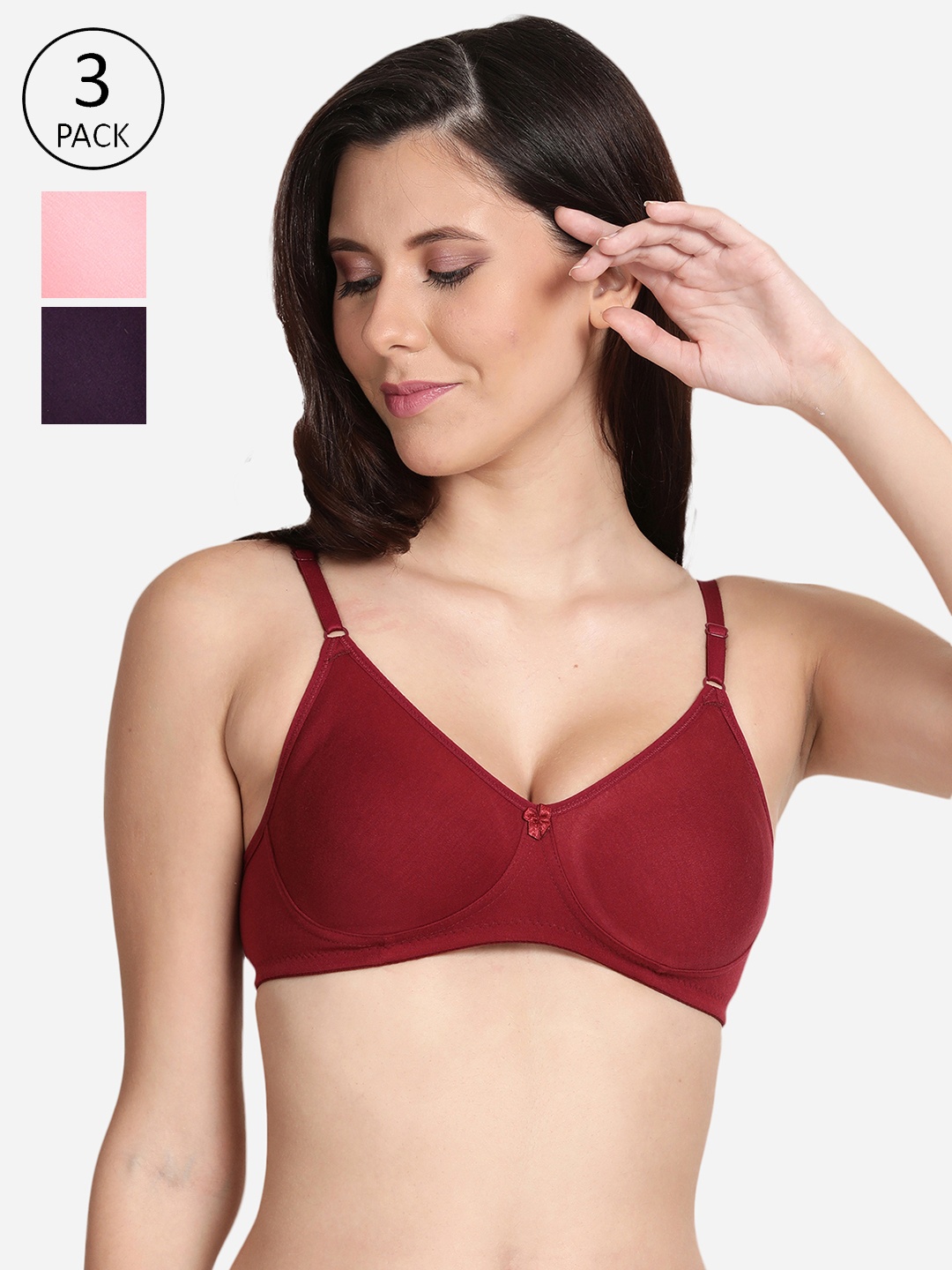 

shyaway Women Pack Of 3 Solid Cotton Non Padded Bra, Pink