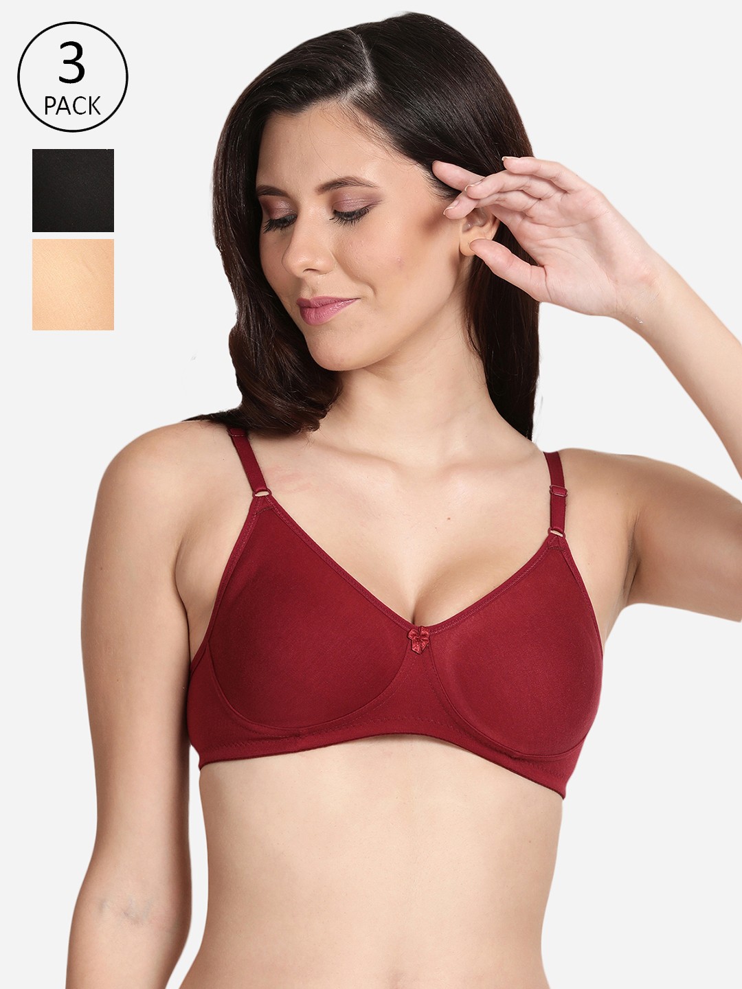 

shyaway Black & Maroon 3 T-shirt Cotton Bra shyl-P3-00776-32B