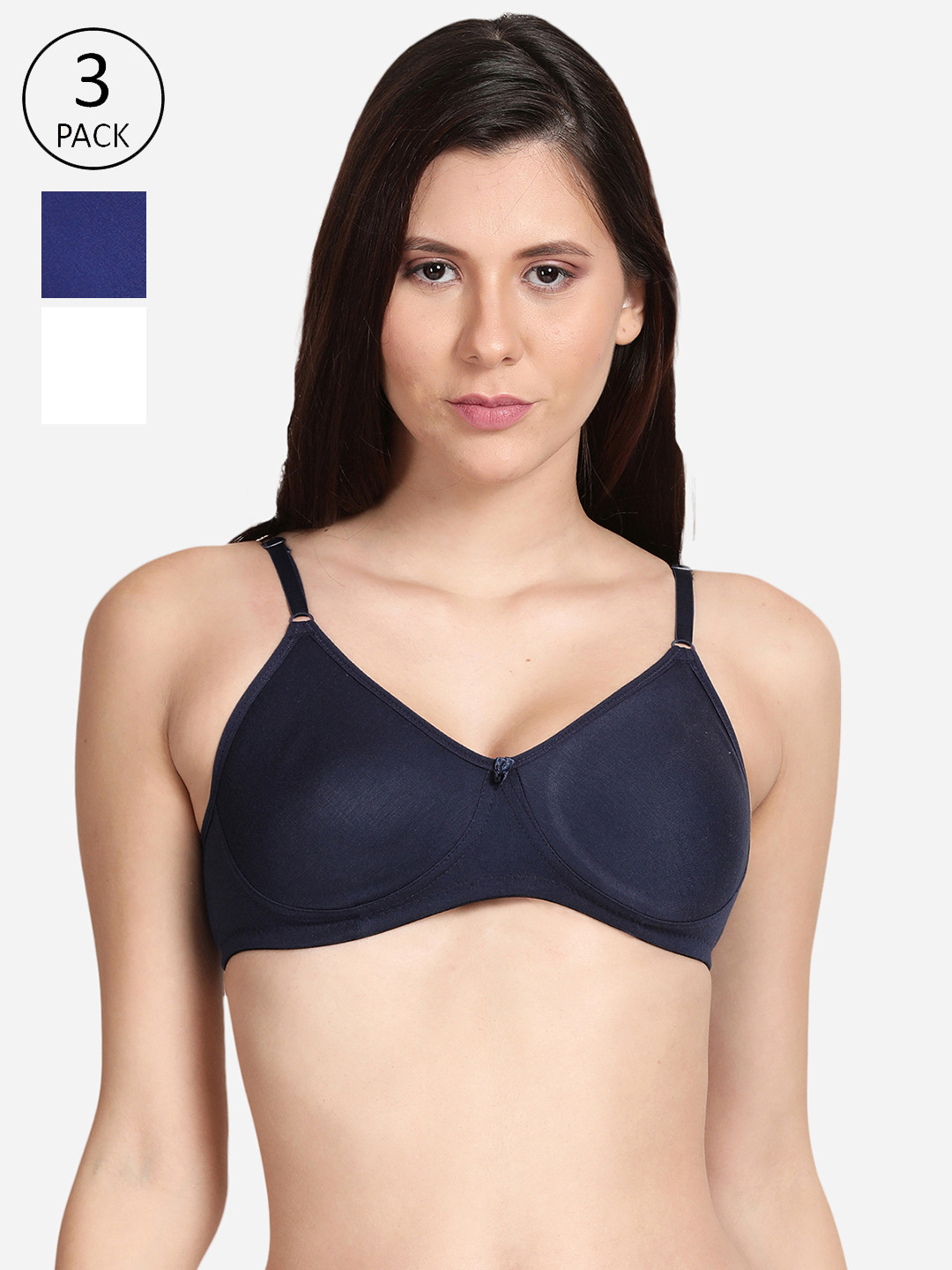 

shyaway Pack of 3 White & Blue Bra Lightly Padded