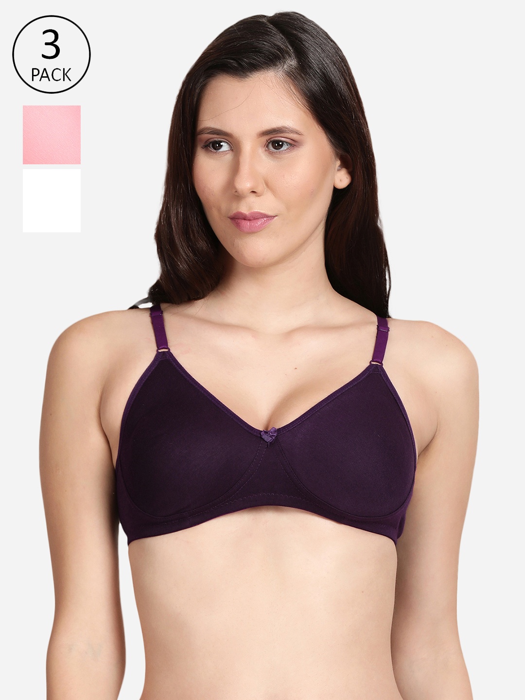 

shyaway Pack Of 3 Non Padded Cotton Tshirt Bra, Pink