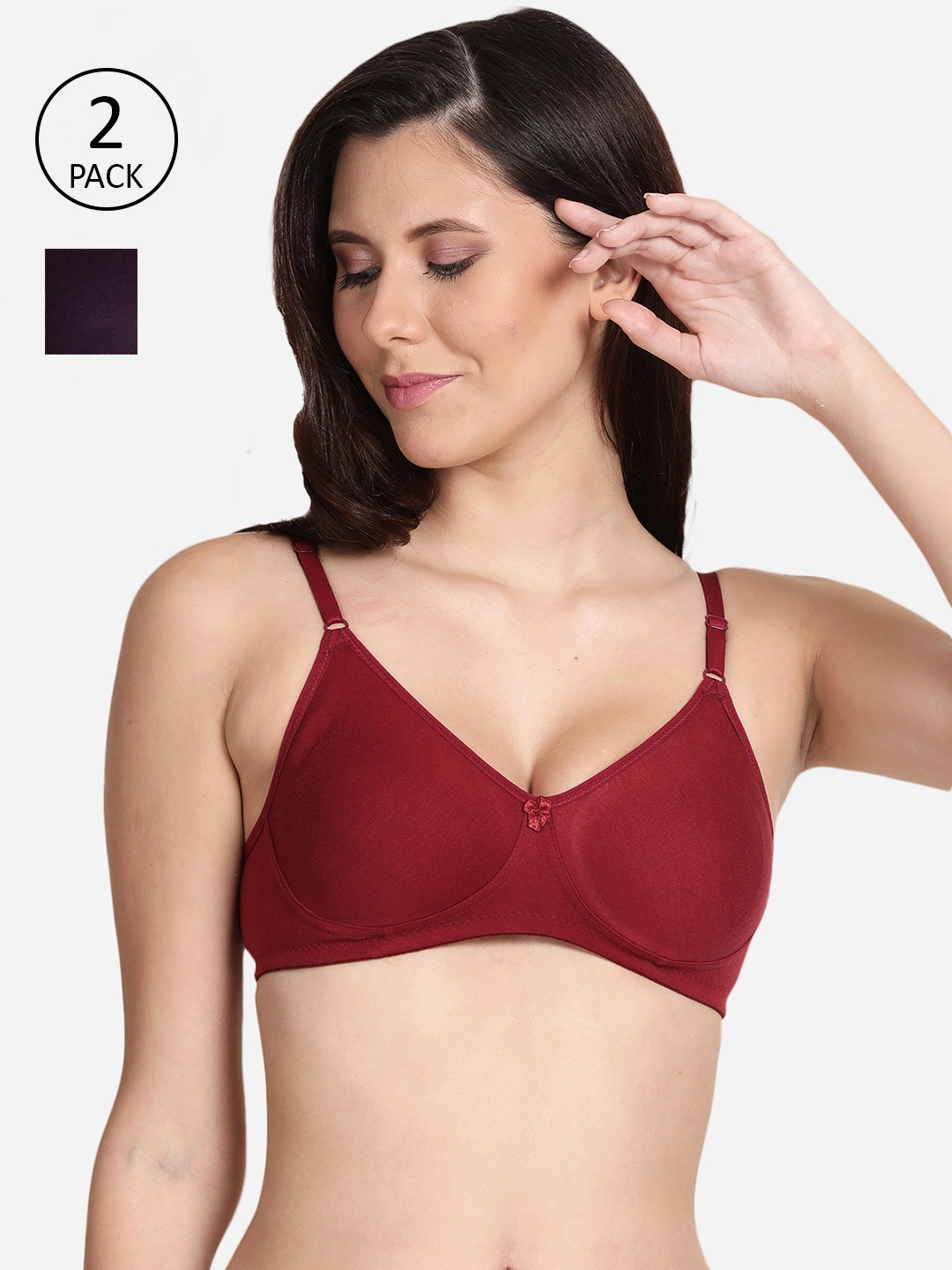 

shyaway Pack of 2 Maroon and Purple Non-Padded Seamless Cotton Bra shyl-P2-00754-32B