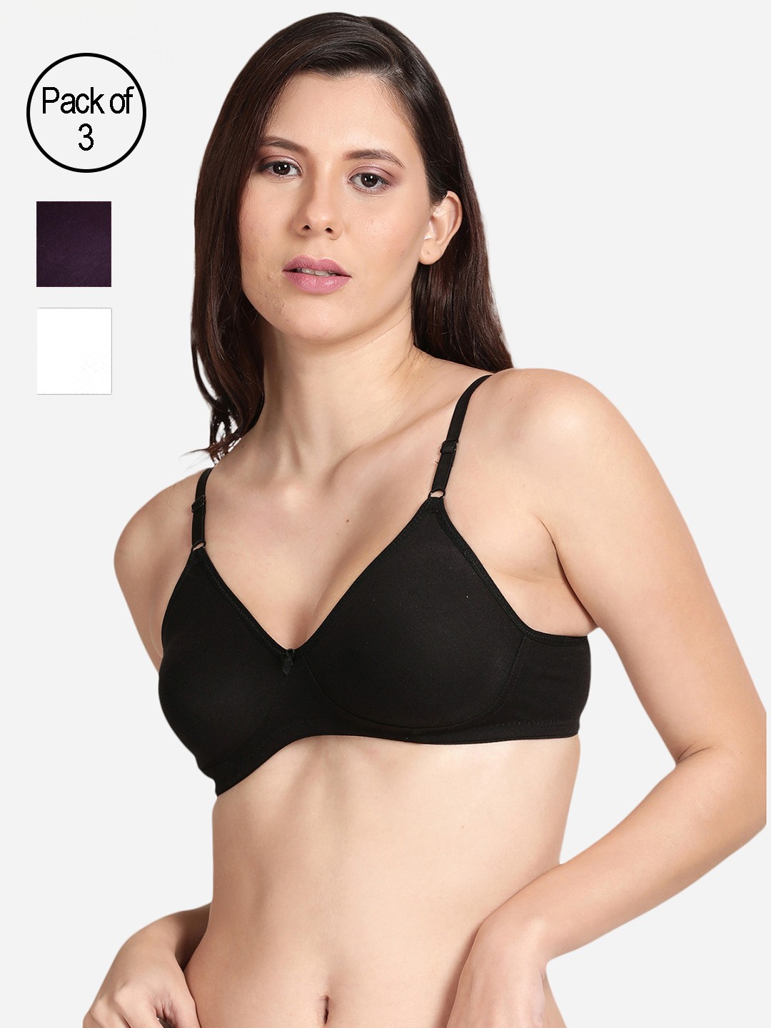 

shyaway Women Pack of 3 Solid Non Padded T-Shirt Bra, Black