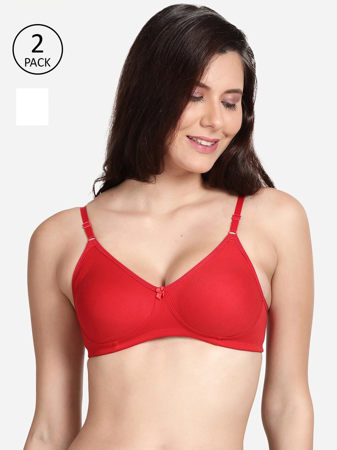 

shyaway Red & White Cotton Pack of 2 Medium Coverage Bra