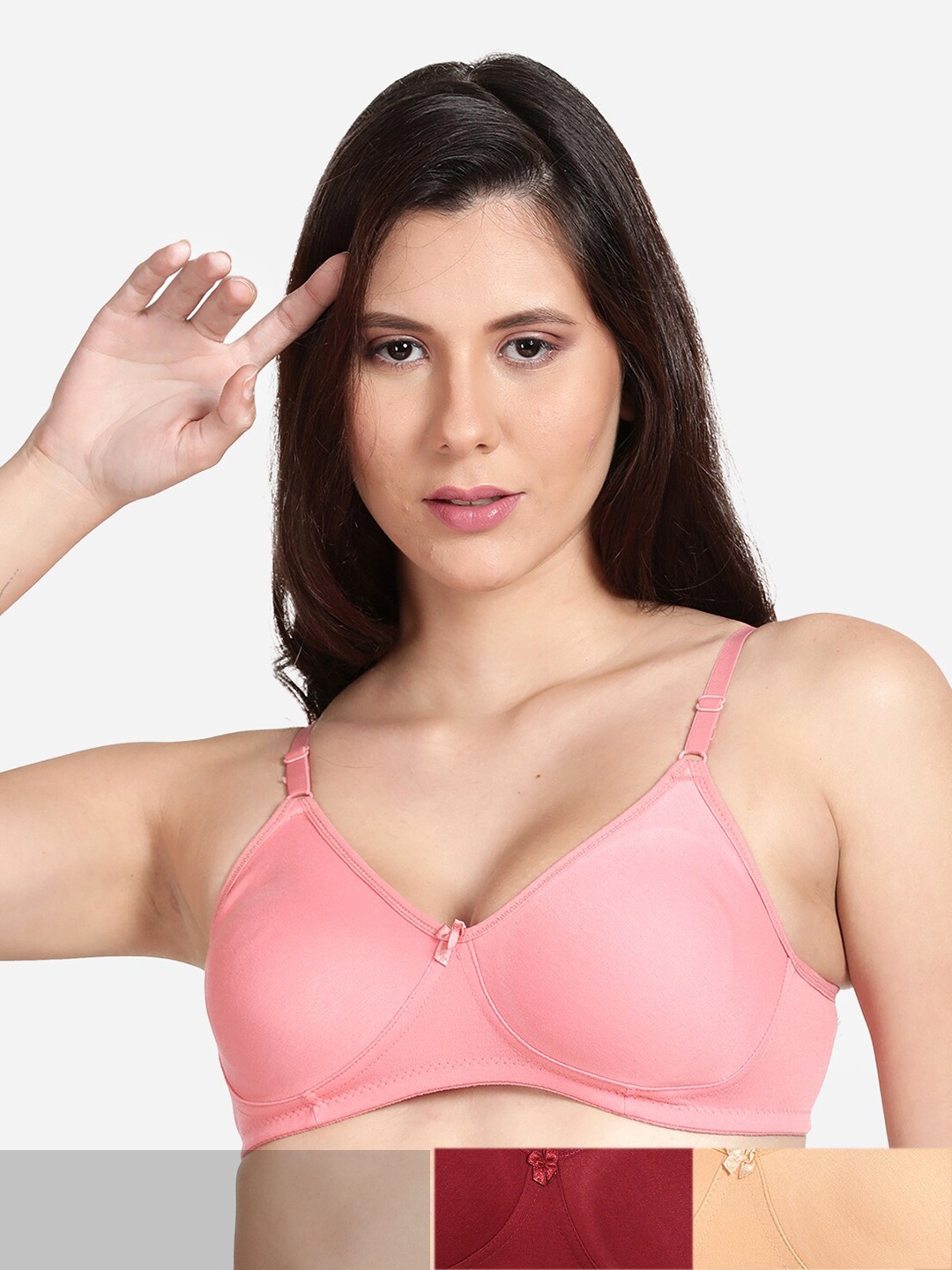 

shyaway Pack Of 3 Solid Non Padded Cotton Bra, Pink