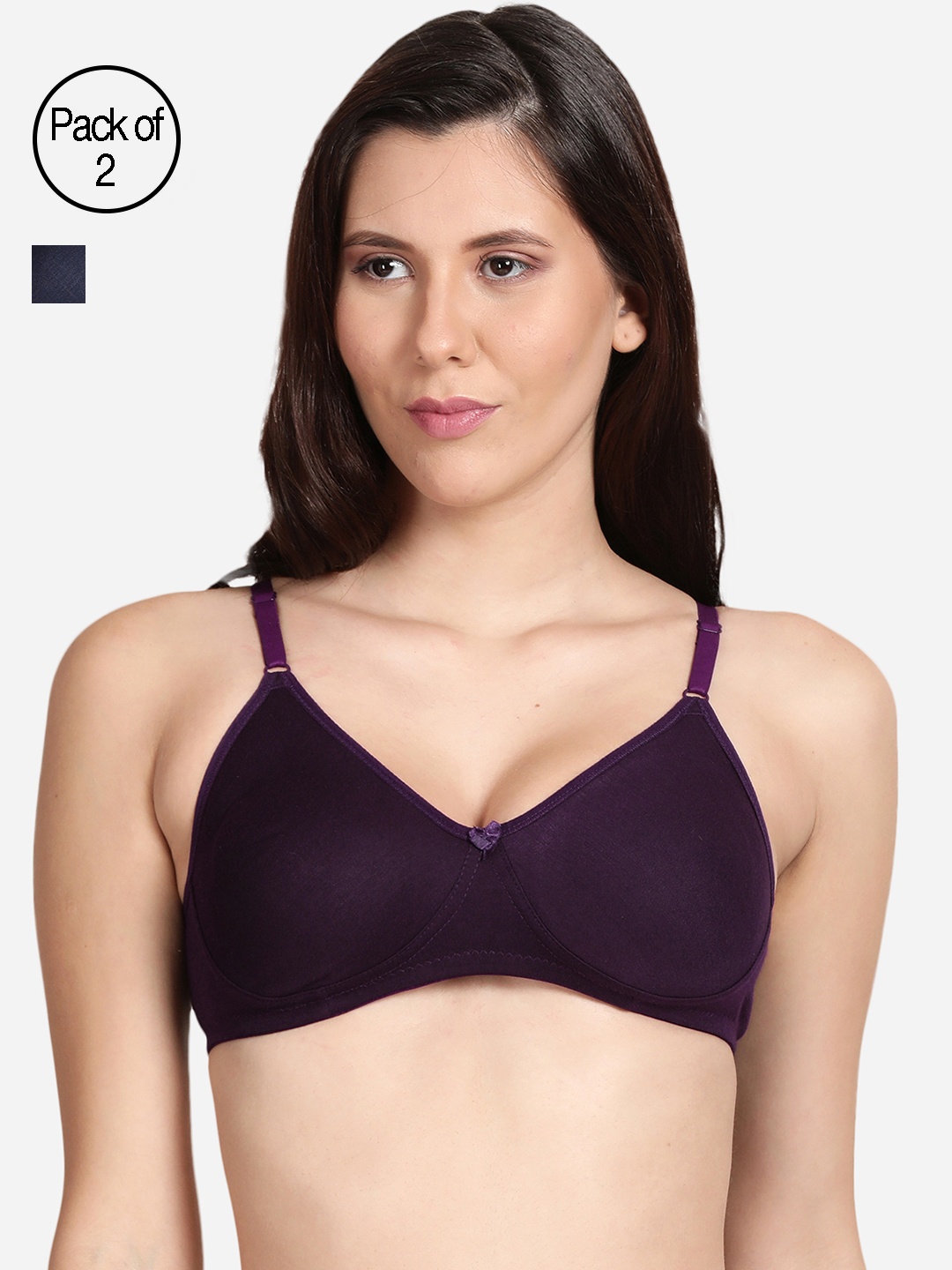 

shyaway Pack Of 2 Purple & Navy Blue Lightly Padded & Non-Wired Bra