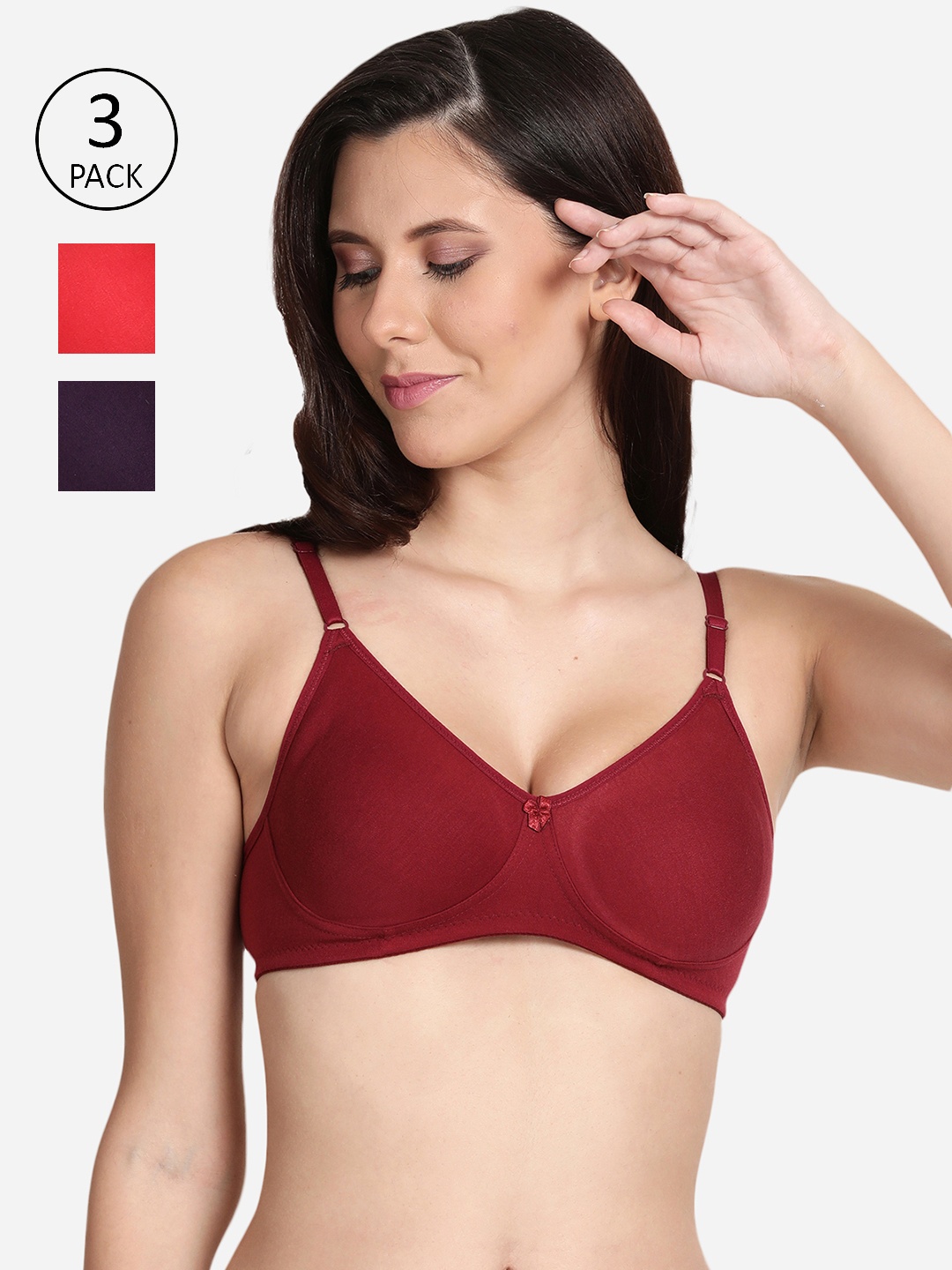 

shyaway Women Maroon & Red Pack Of 3 Cotton Bra
