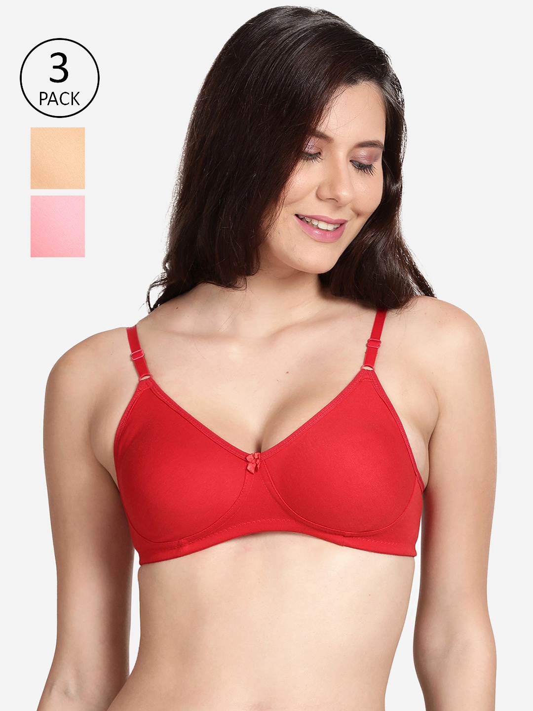 

shyaway Pack Of 3 Pink & Beige Non Padded & Non Wired Solid Bra