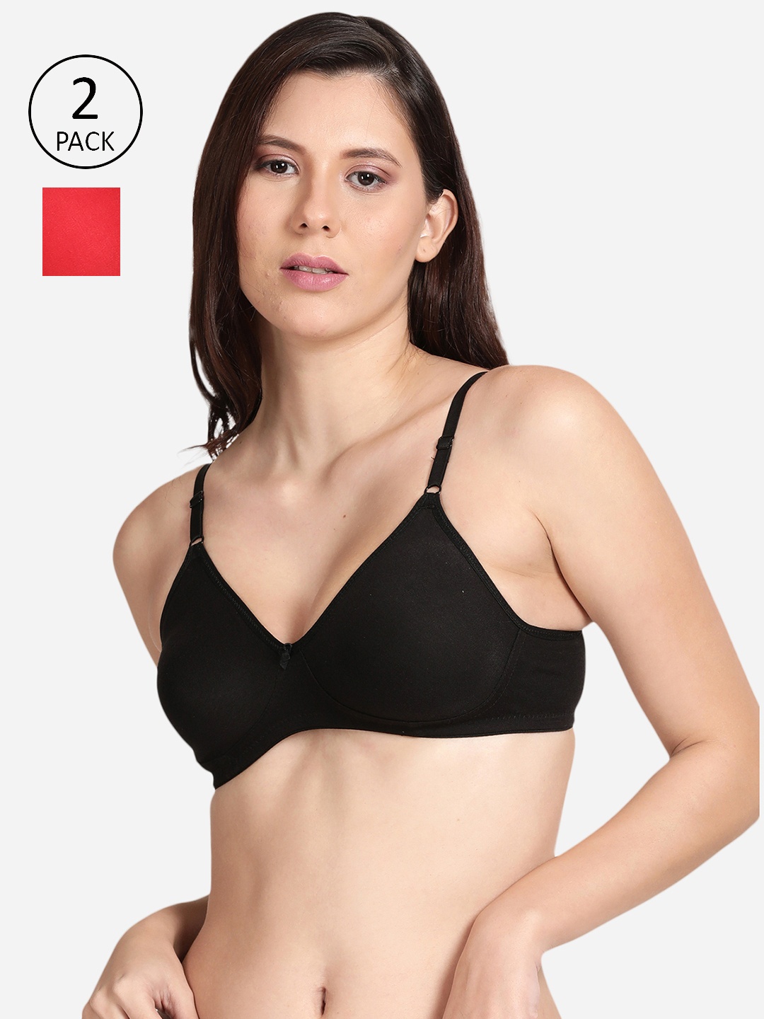 

shyaway Black & Red Pack Of 2 Medium Coverage Non-Padded Yoga Bra