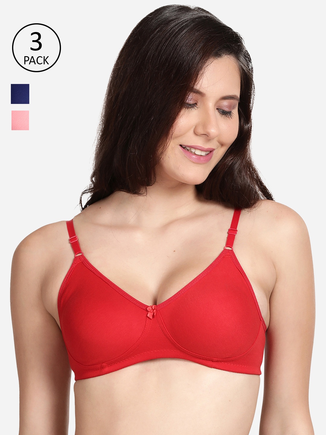 

shyaway Women Pack of 3 Solid Non Padded T-Shirt Bra, Pink