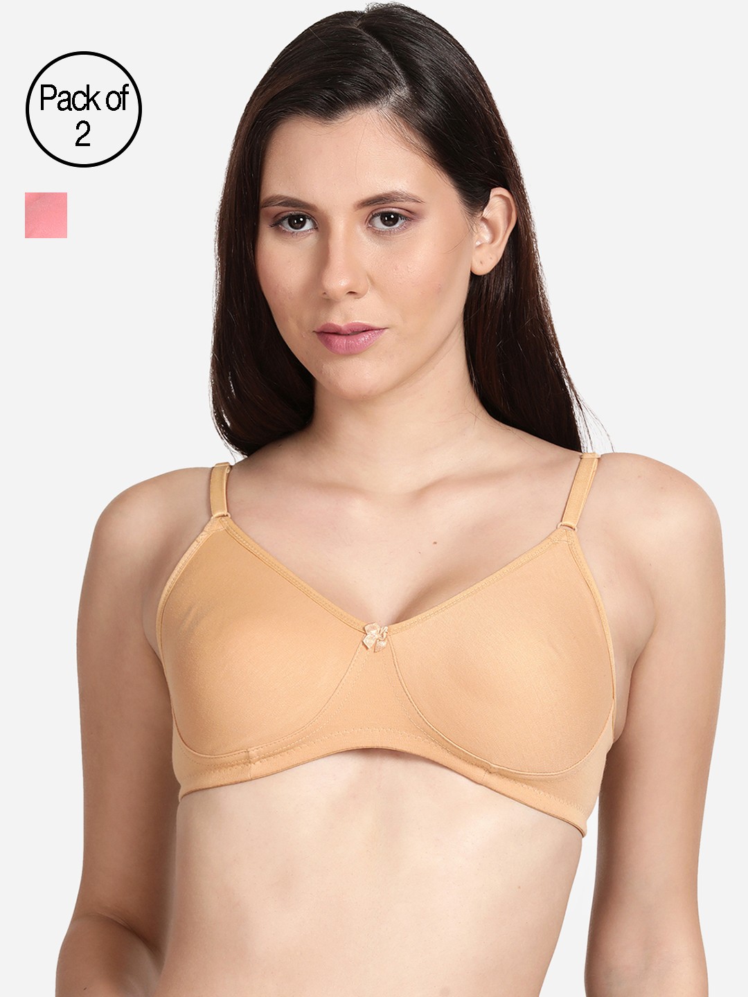 

shyaway Pink & Cream-Coloured Set Of 2 Cotton Bra Lightly Padded