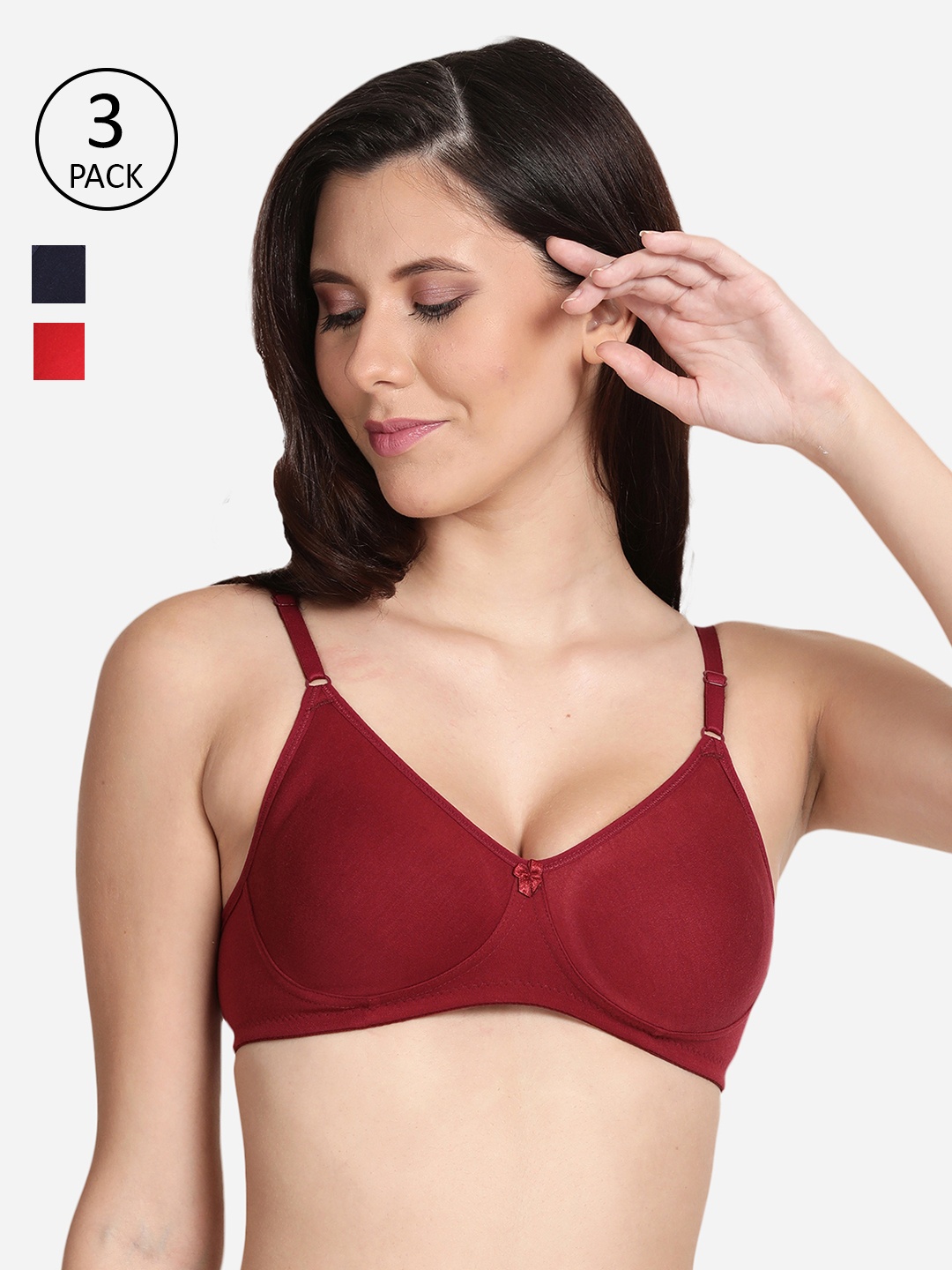 

shyaway Pack Of 3 Maroon & Navy Blue Non Padded Cotton Bra