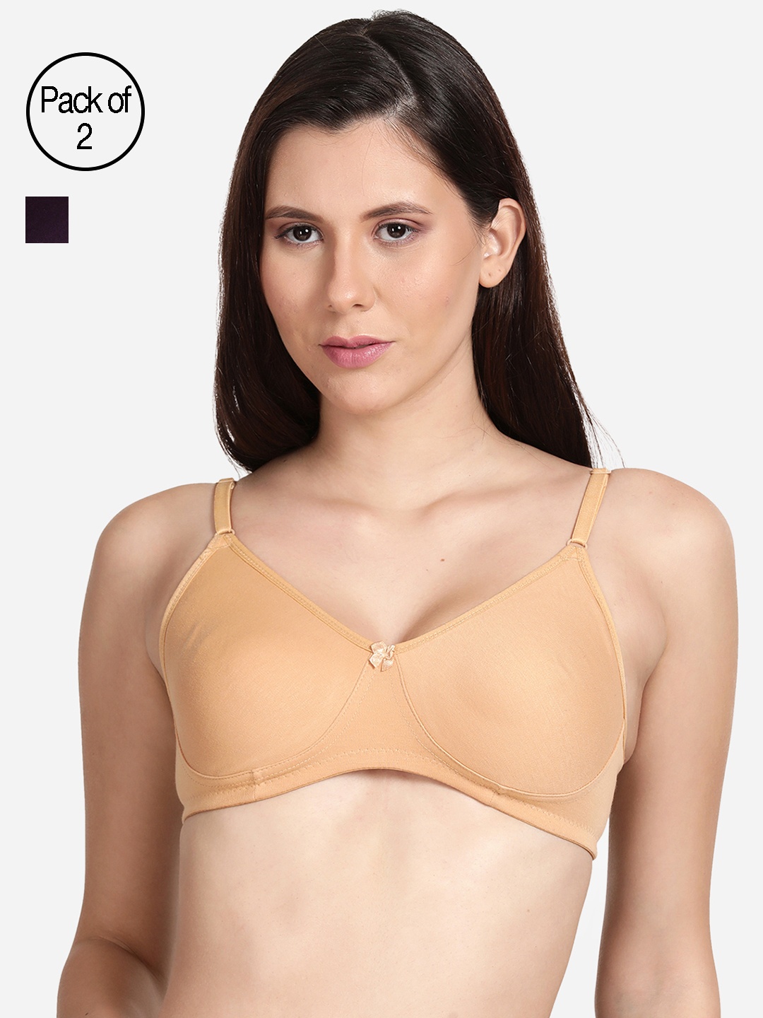 

shyaway Pack Of 2 Solid Non Padded Cotton Bra, Beige