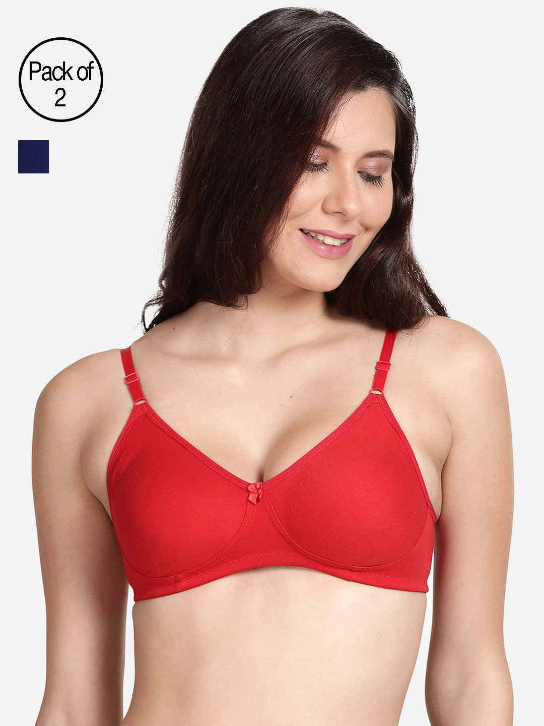 

shyaway Pack Of 2 Red & Blue Non Padded & Non-Wired Bra