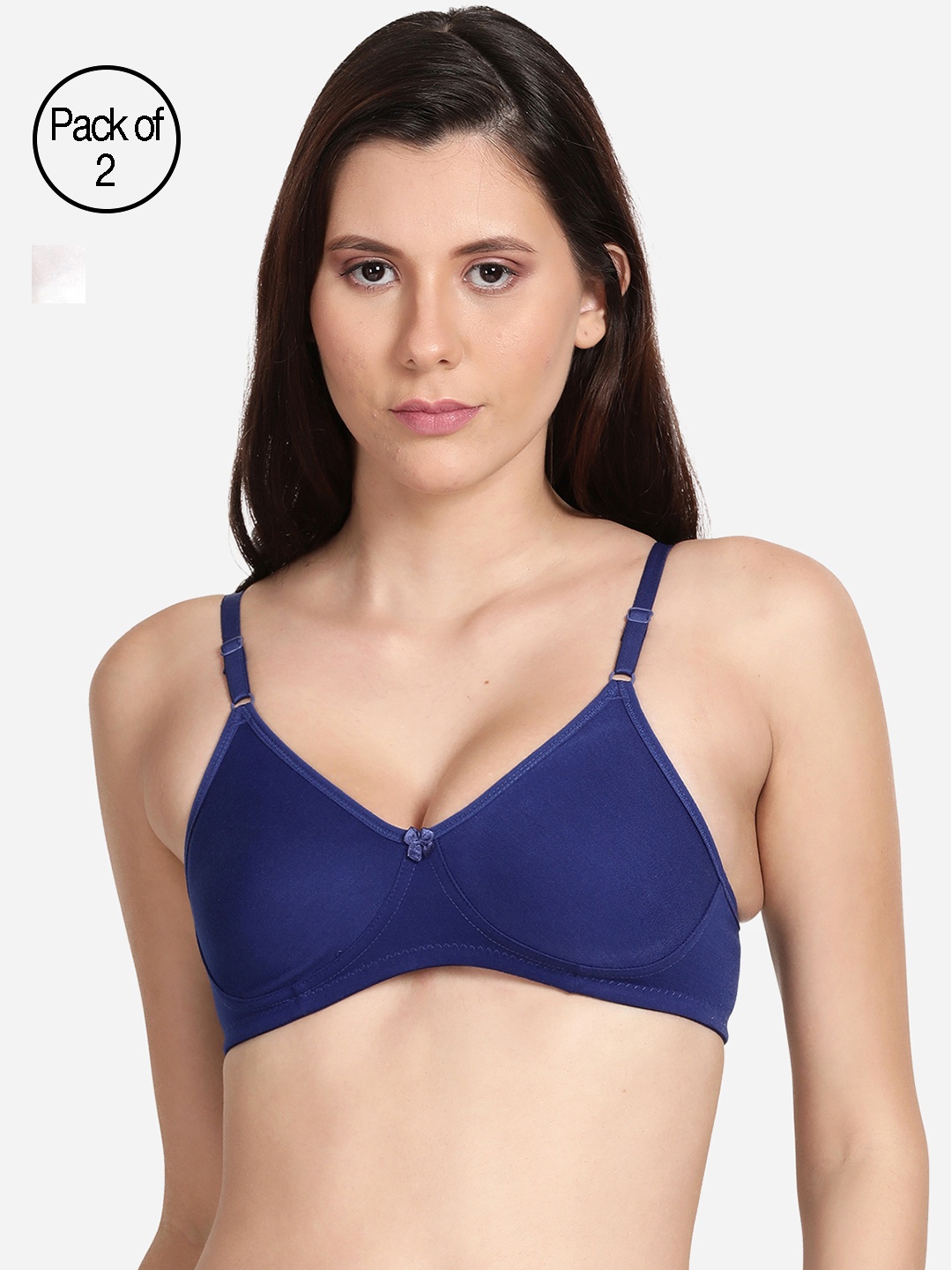 

shyaway Women Pack of 2 White & Blue Non Padded Cotton Bra