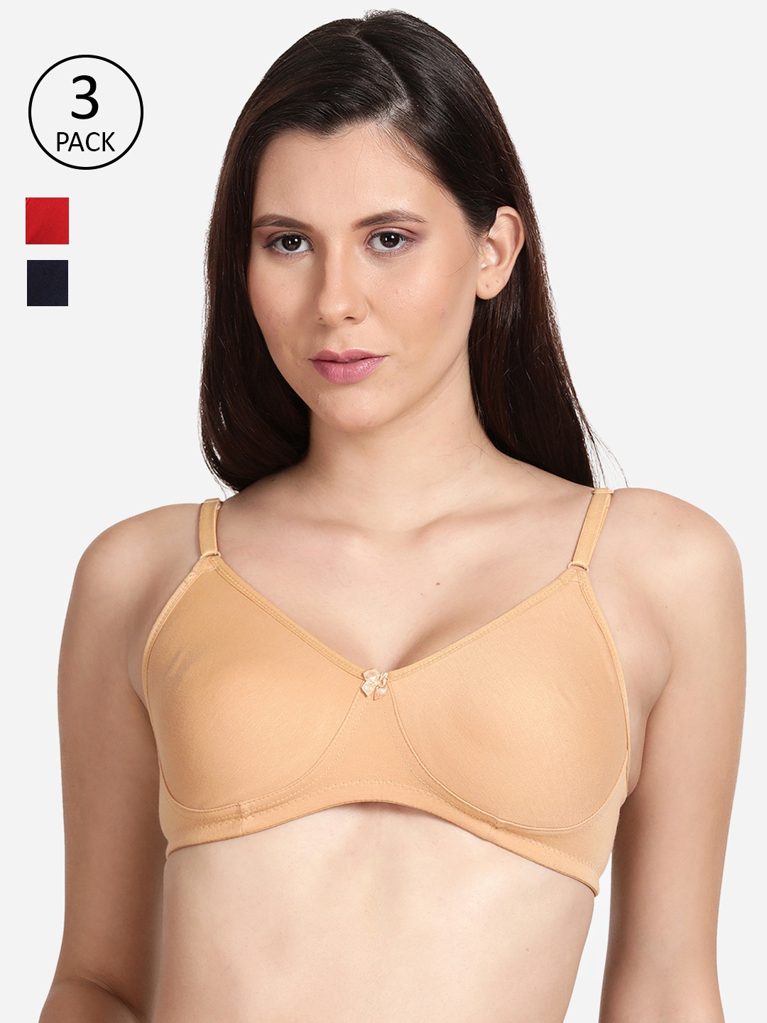 

shyaway Women Pack Of 3 Solid Cotton Non Padded T-shirt Bra, Beige