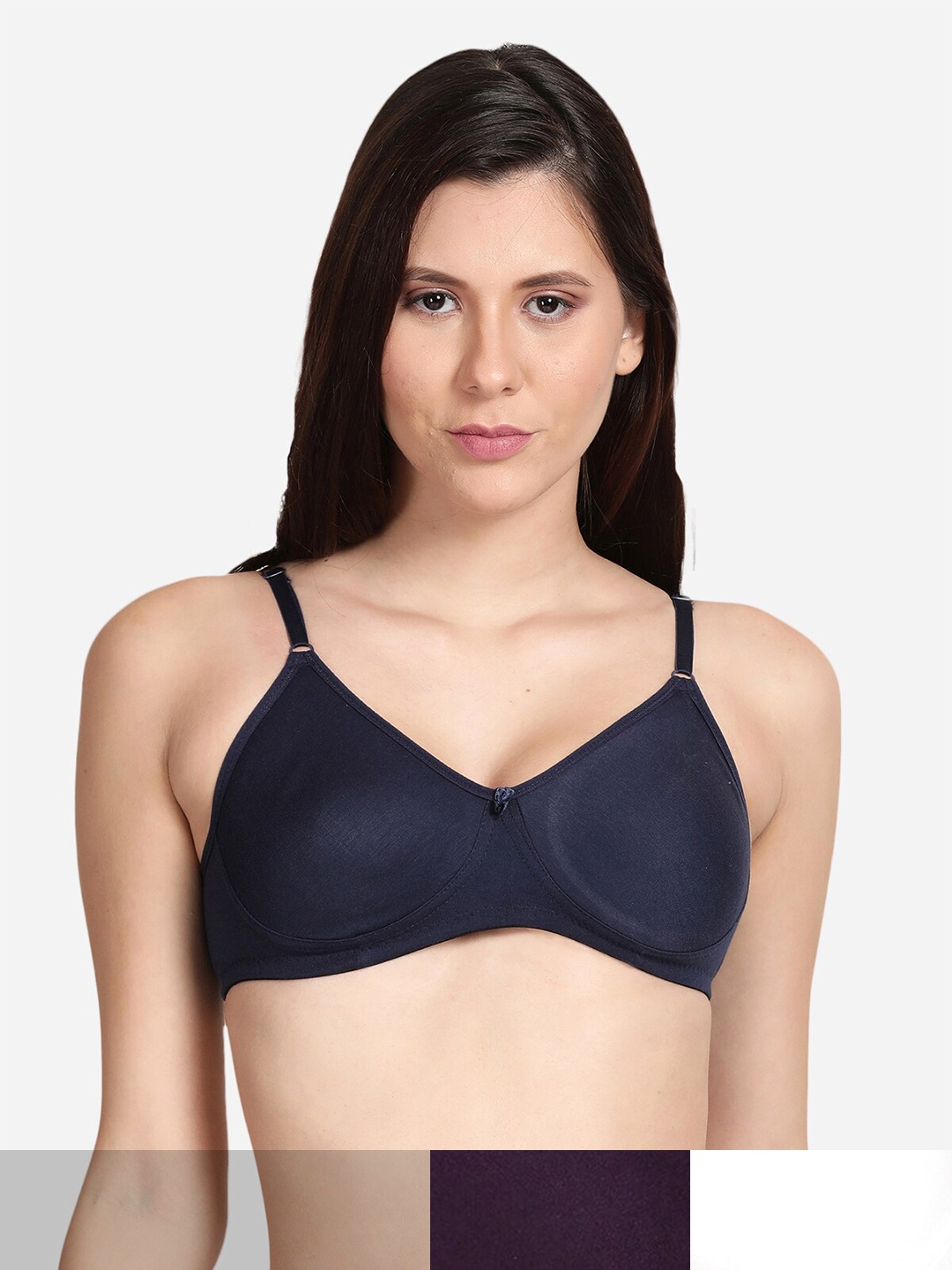 

shyaway Pack of 3 Solid Cotton T-Shirt Bra, Purple