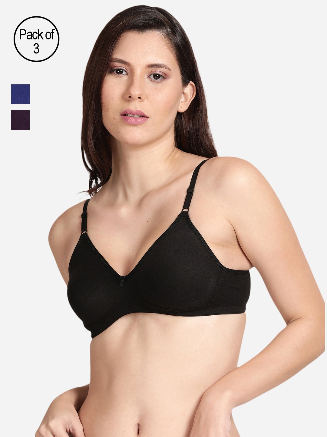 

shyaway Pack Of 3 Blue Black & Purple T shirt Bra