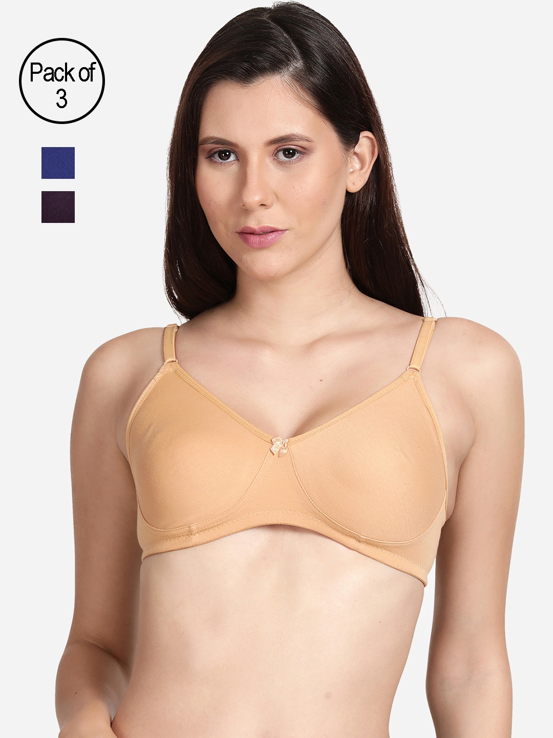 

shyaway Pack of 3 Solid Cotton T-Shirt Bra, Beige
