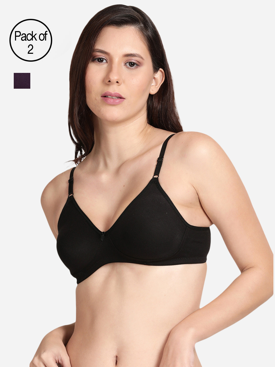

shyaway Pack Of 2 Black & Purple Non Padded Cotton Bra