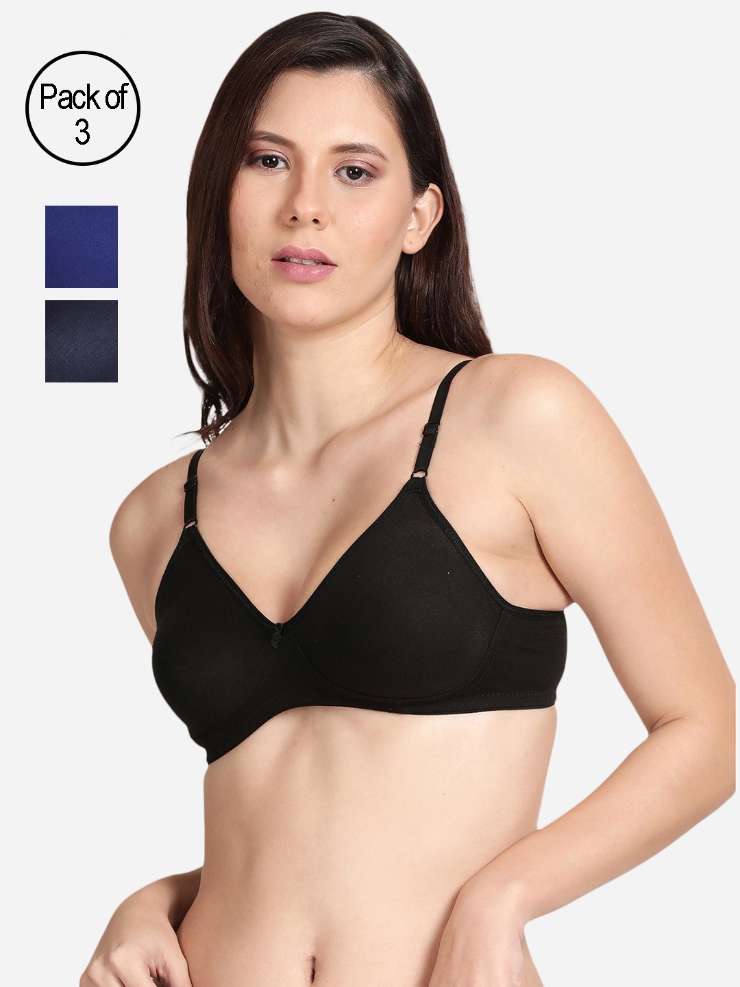 

shyaway Set of 3 Black & Blue Bra