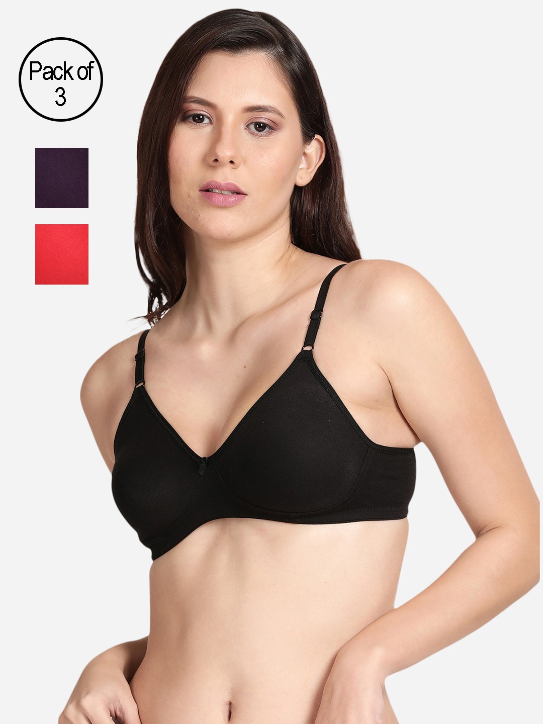 

shyaway Pack Of 3 Non Padded & Non-Wired T-shirt Bra, Black