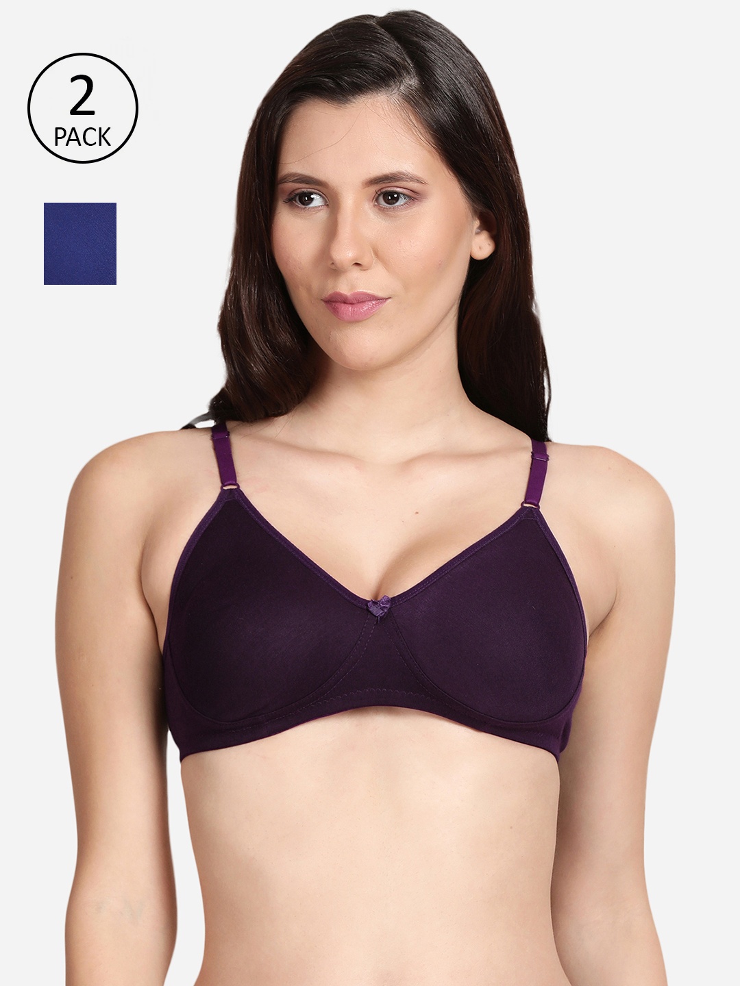 

shyaway Women Pack of 2 Non Padded Cotton Bra, Purple