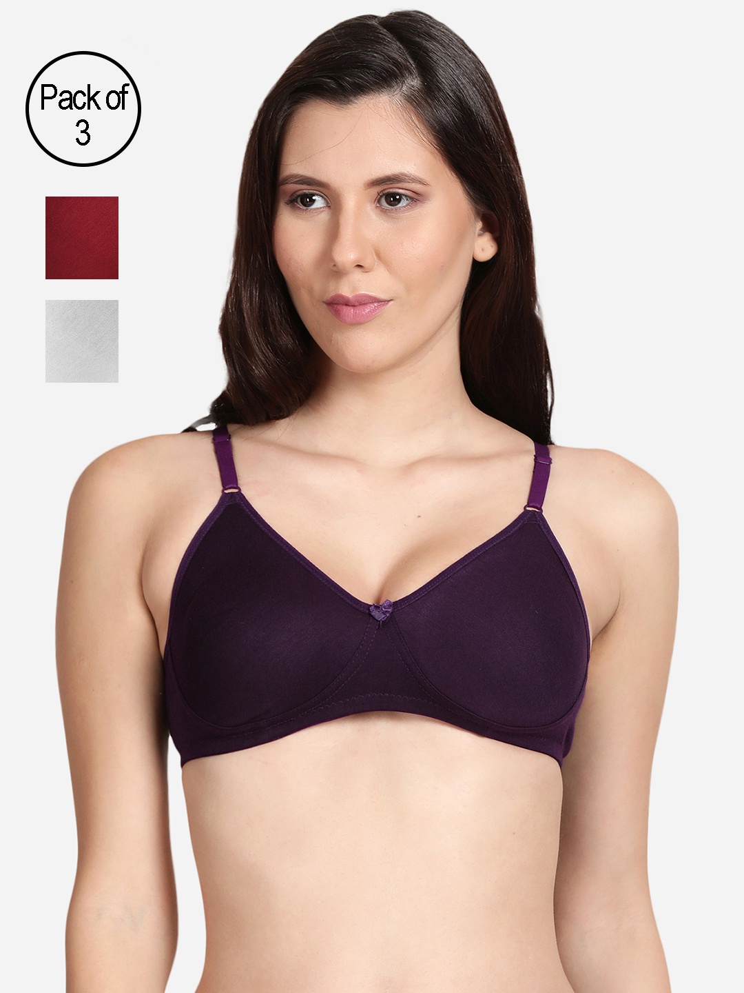 

shyaway Women Pack Of 3 Non Padded Bra, Maroon