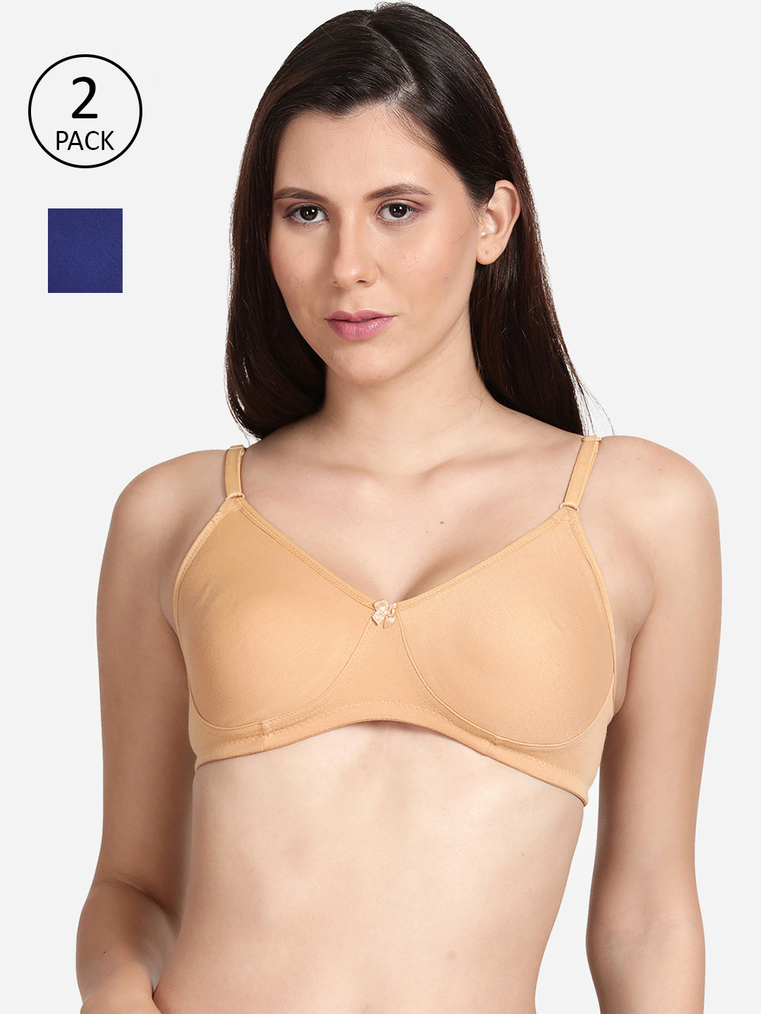 

shyaway Women Beige & Navy Blue Pack Of 2 Cotton Bra