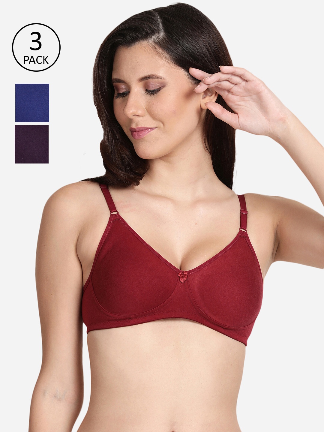 

shyaway Pack of 3 Maroon & Black Bra