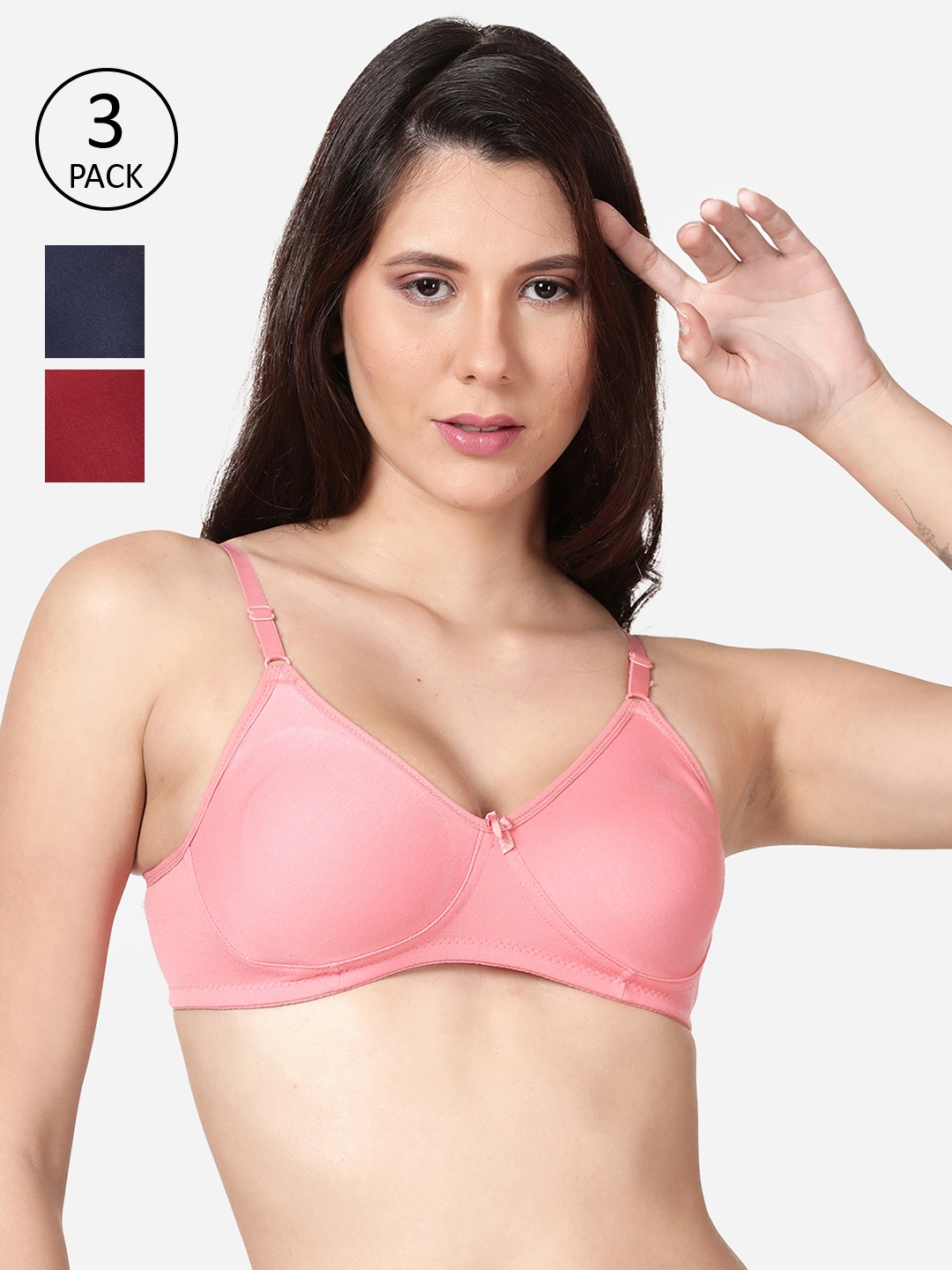 

shyaway Pack Of 3 Non Padded Cotton T-shirt Bra, Pink