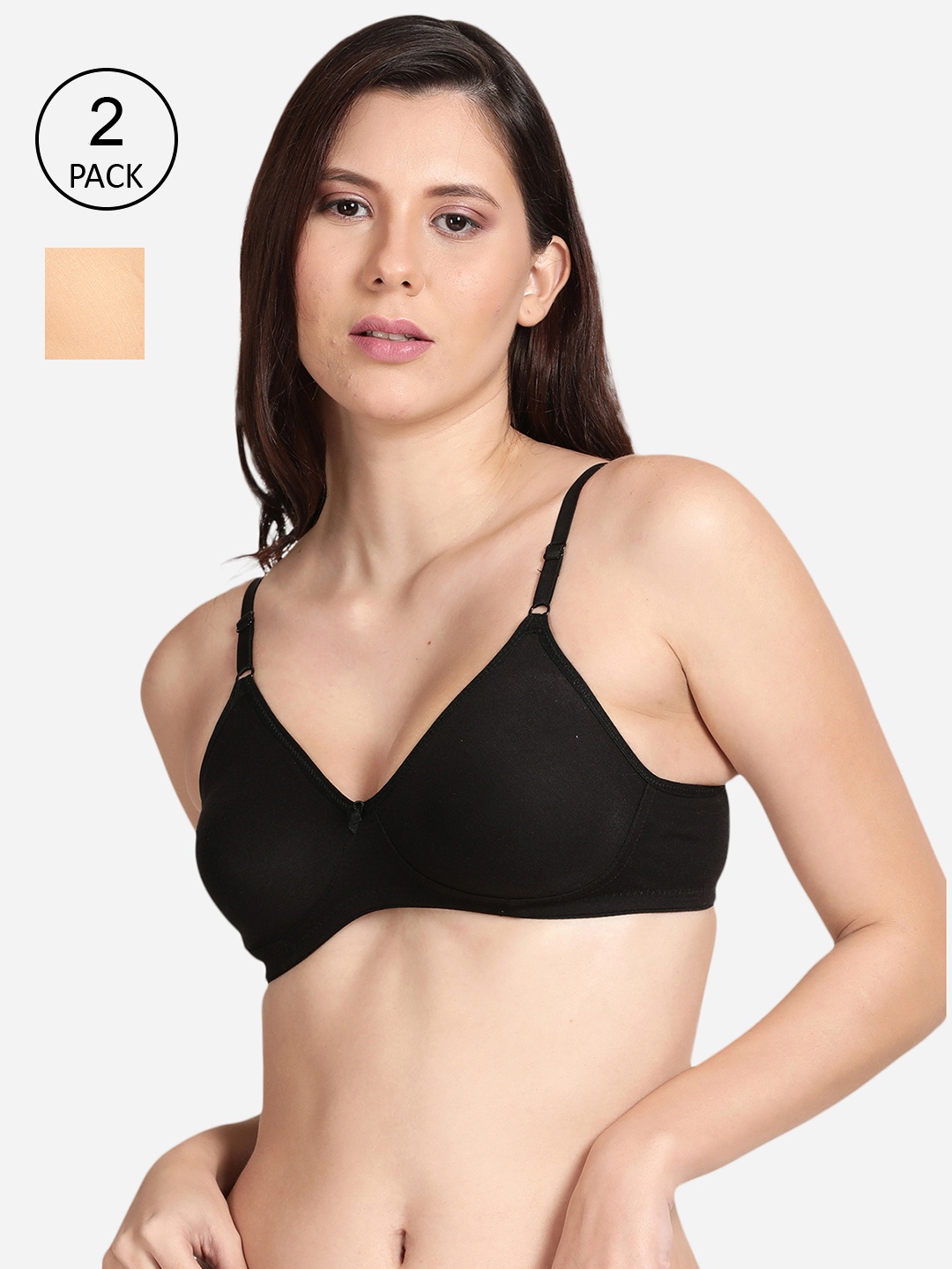 

shyaway Black & Beige Pack Of 2 Medium Coverage Yoga Bra