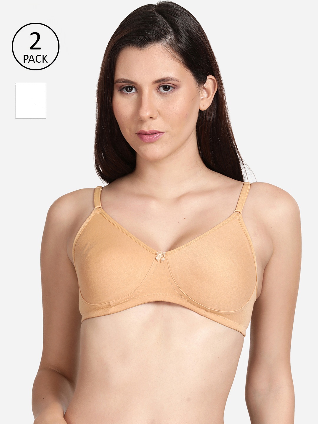 

shyaway Women Beige & White Pack of 2 Solid Non Padded T-Shirt Bra