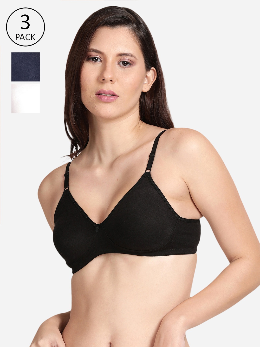 

shyaway Pack of 3 Solid Cotton T-Shirt Bra, Black